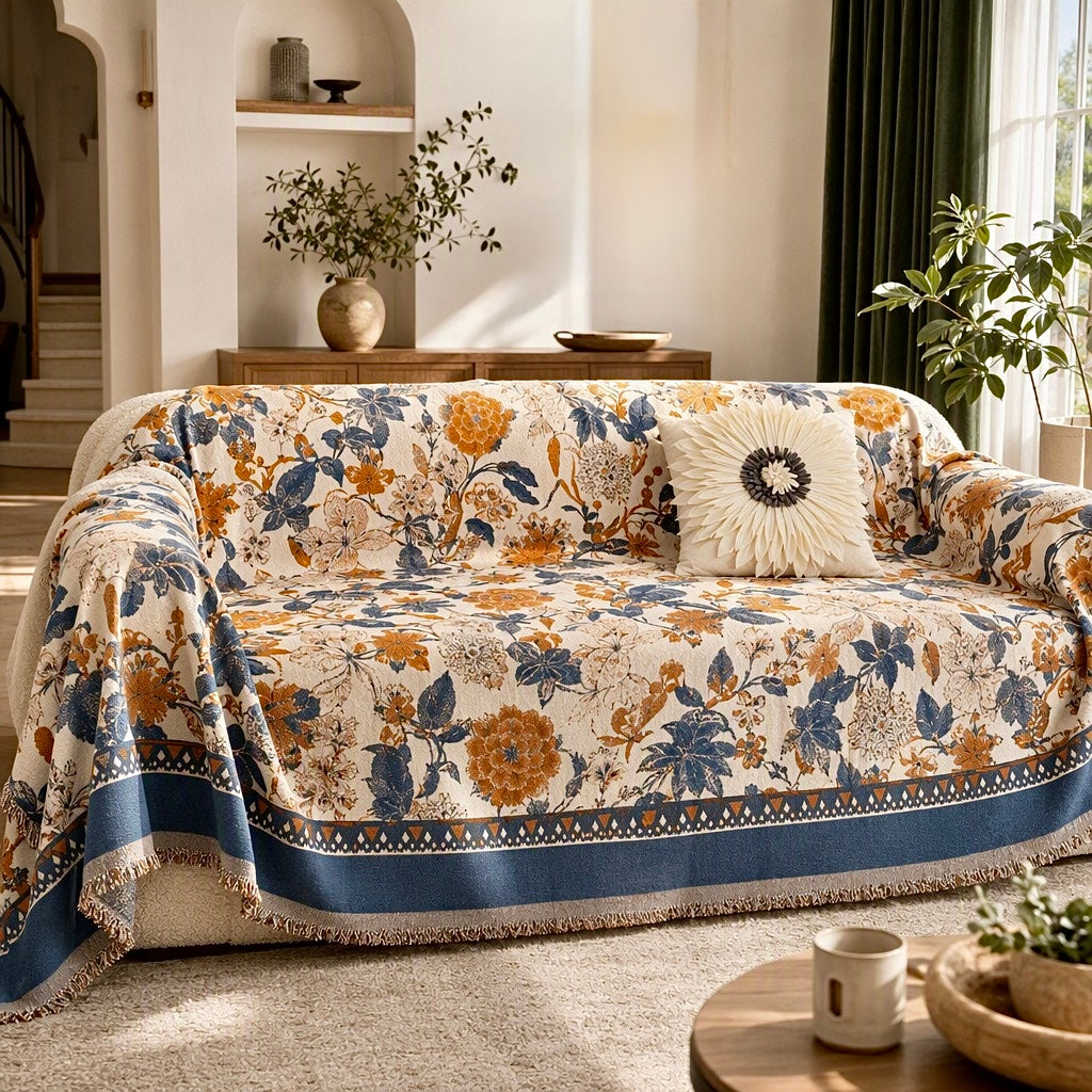 NEW XL Anthropologie Boho Floral Couch Cover Throw Blanket Quilt - 70" x 120"