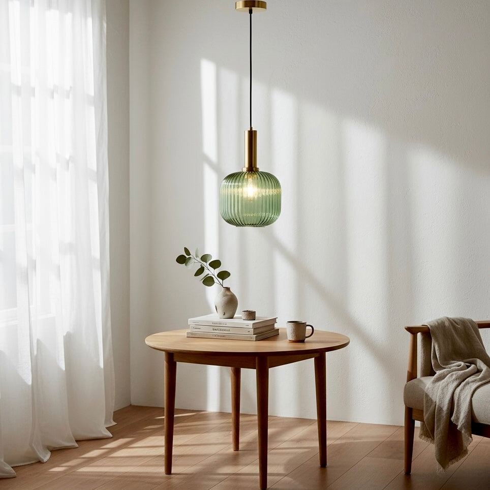 NEW West Elm Vintage Retro Green Glass Globe Hanging Gold Pendant Light Fixture