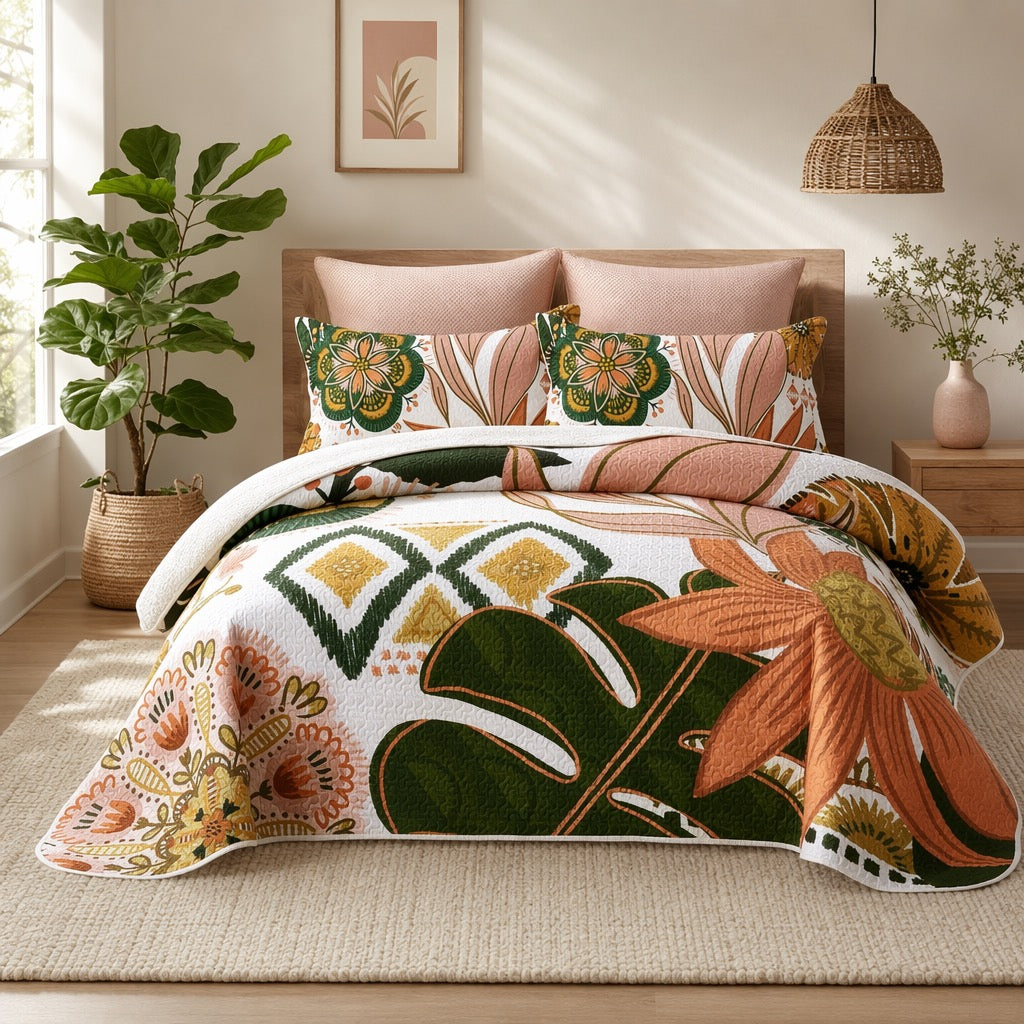 NEW Anthropologie Abstract Boho Reversible Quilt Bedspread Bedding & Sham Set