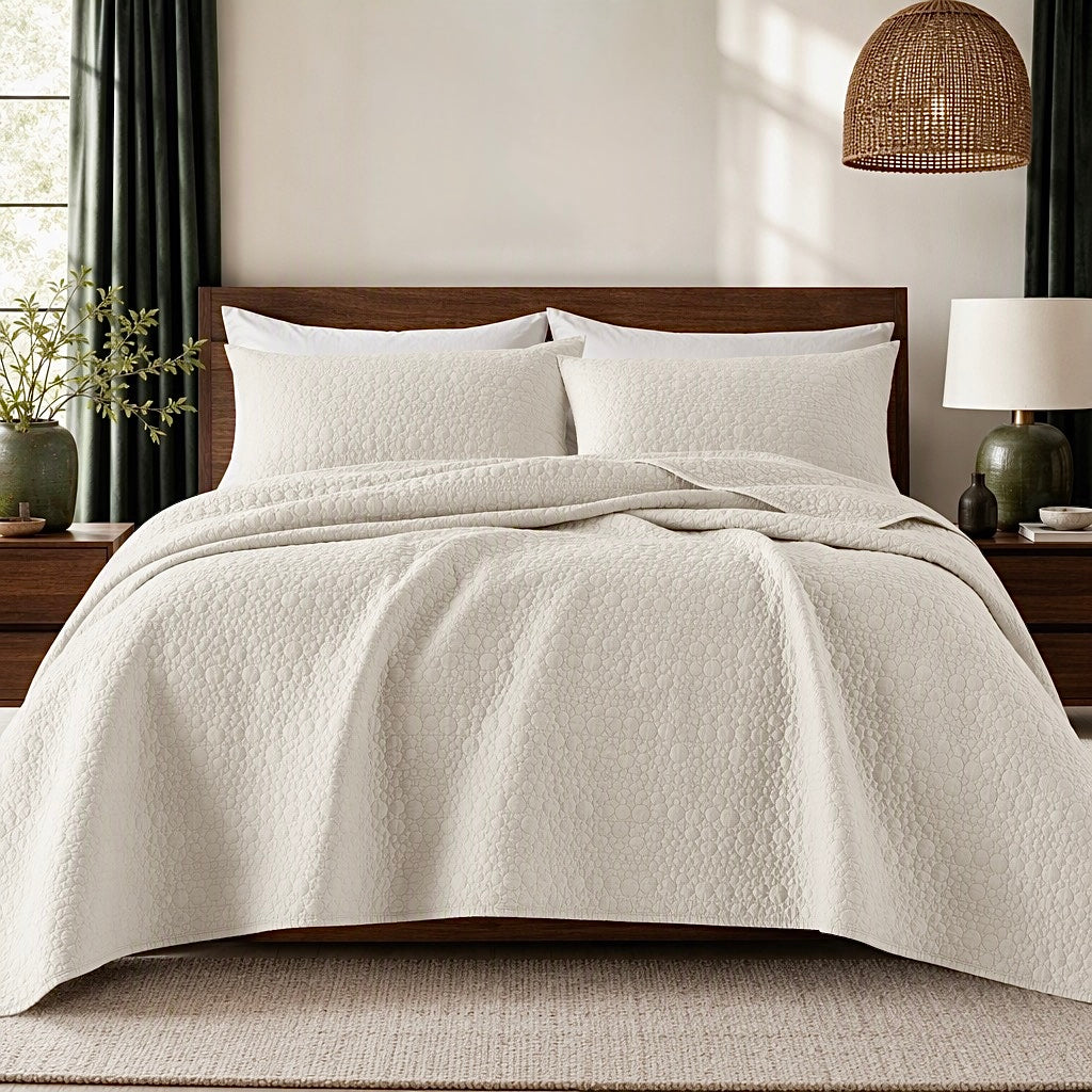 NEW West Elm Cream Stone Print Ultra Soft Queen King Bedding Bedspread Sham Set