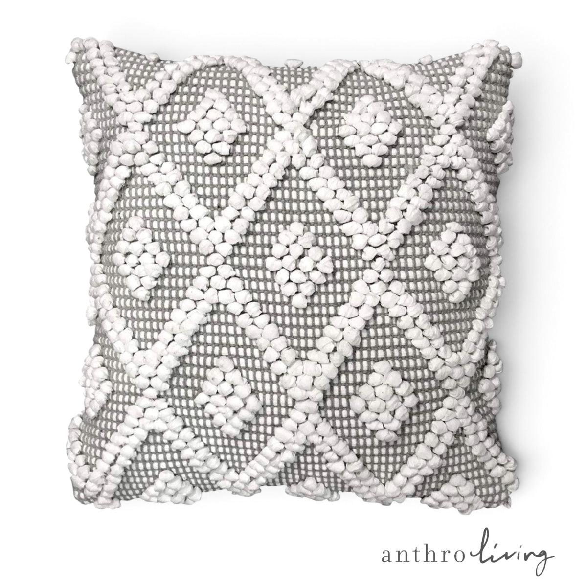NEW Anthropologie Boho Pom Pom Grey Throw Pillow Case Cover Sham - 20" x 20"
