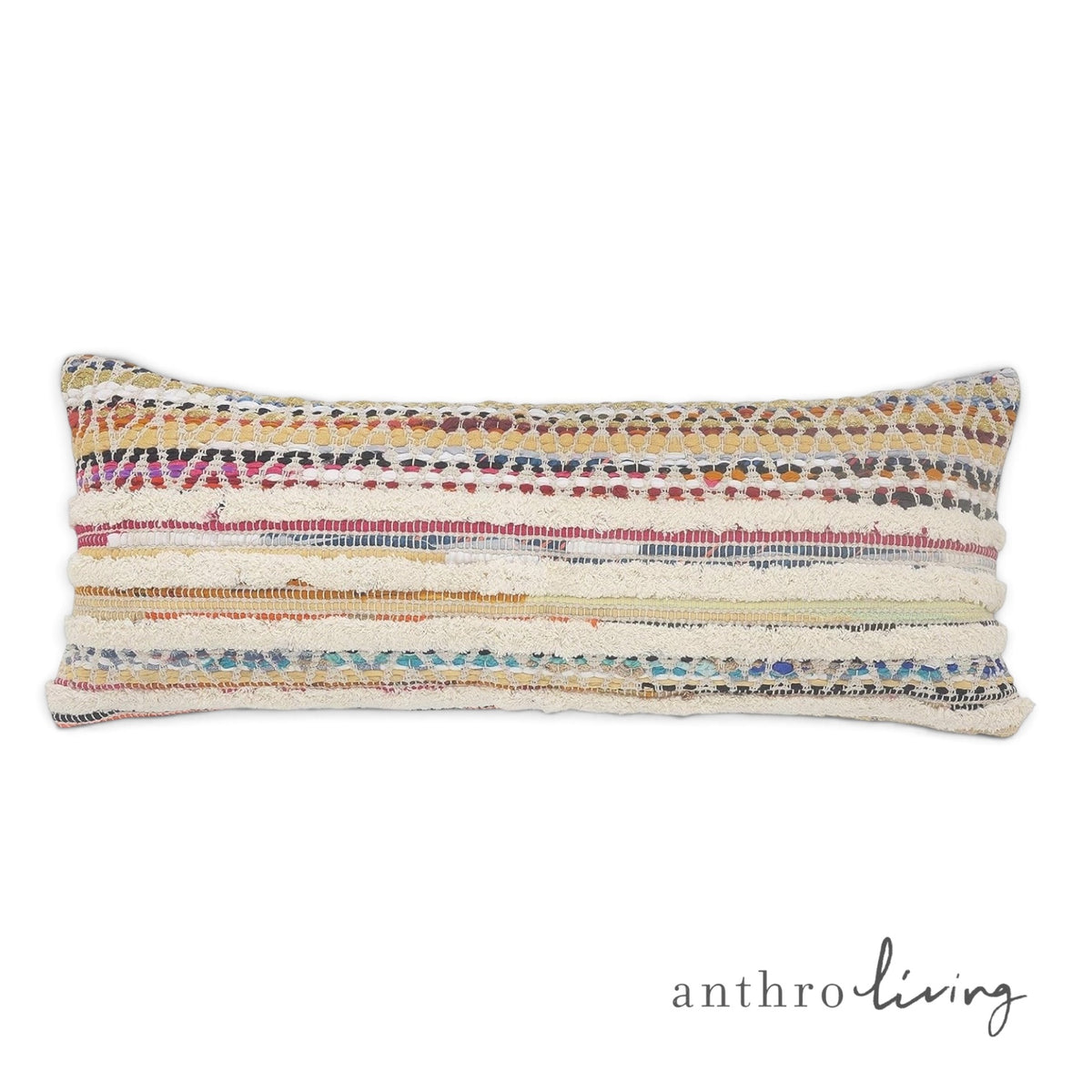 NEW Anthropologie XL Pillow & Insert Boho Lumbar Throw Colorful Woven 14" x 36"