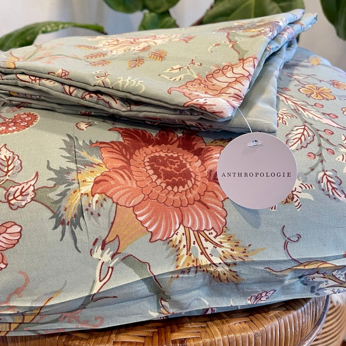 NEW Anthropologie Tiffany Green Floral Retro Antique Duvet Bedding & Sham Set