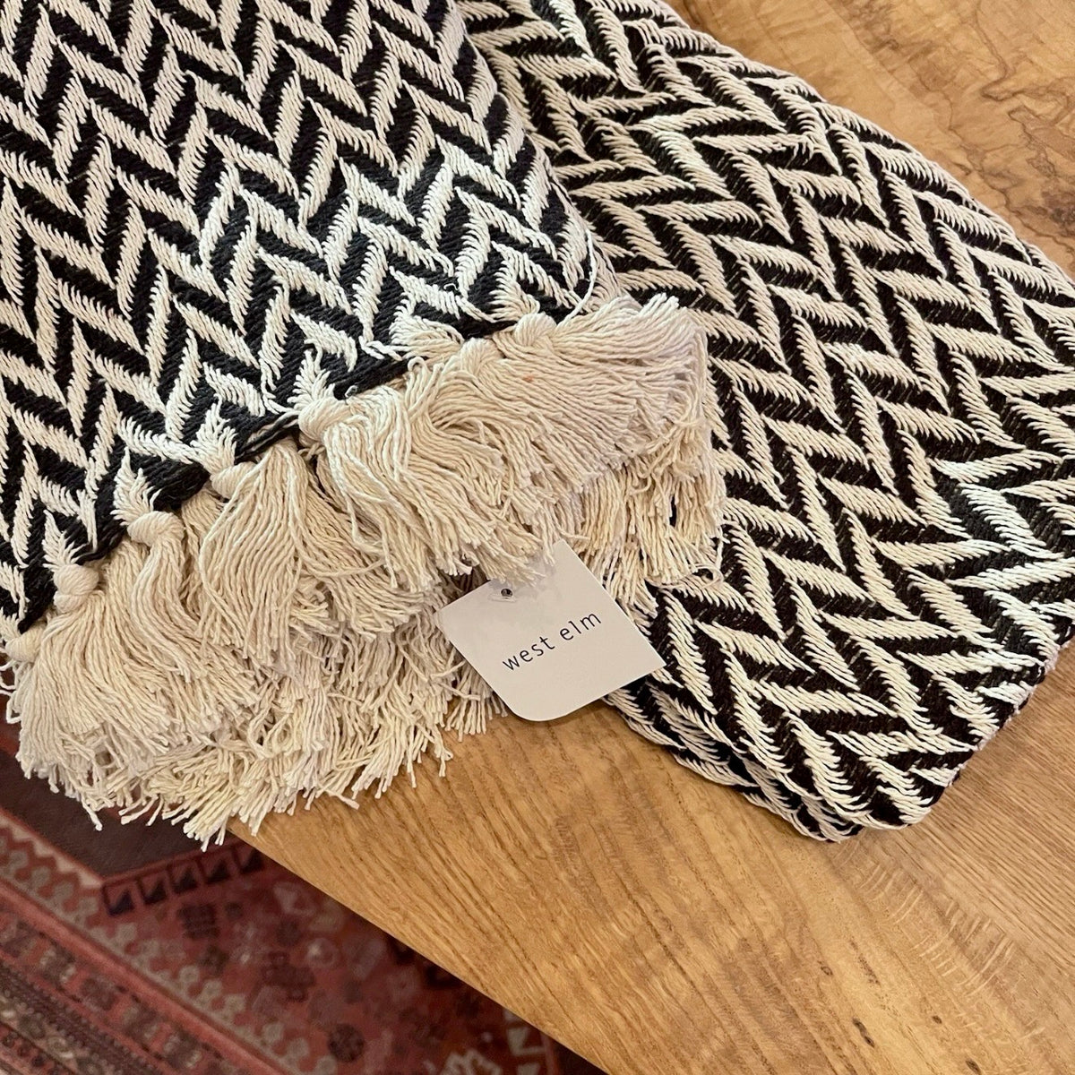NEW West Elm Boho Black & White Turkish Cotton Throw Blanket Bedding - 60" x 50"
