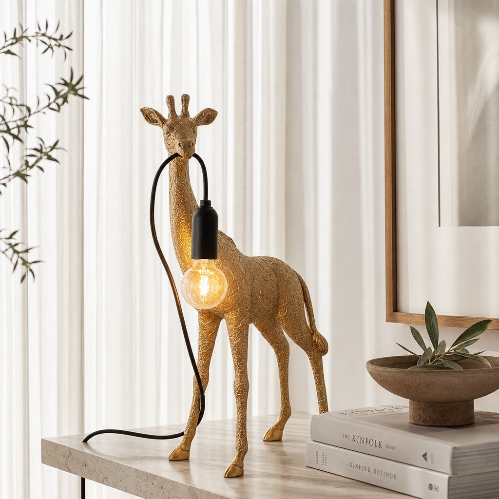 NEW Anthropologie Large Gold Boho Giraffe Table Lamp Lighting Art Deco Set - 14"