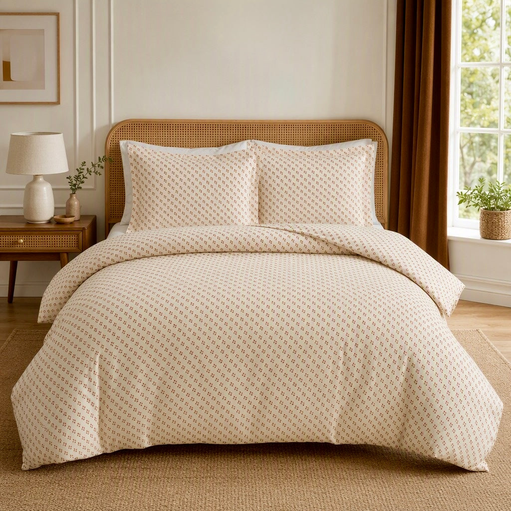 NEW Anthropologie Vintage Red & White Floral Polka Dot Duvet Bedding & Sham Set