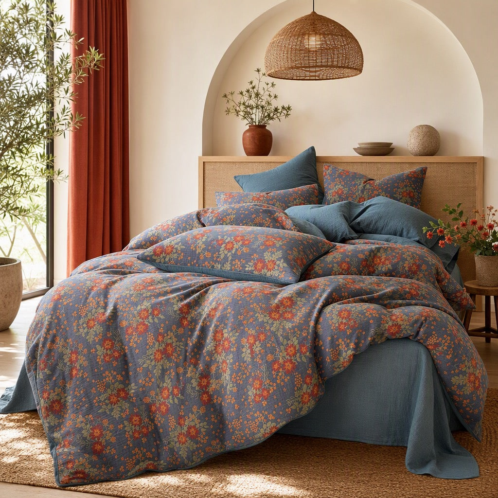 NEW Anthropologie Purple Orange Floral Cotton Multi-Size Bedding Duvet Sham Set