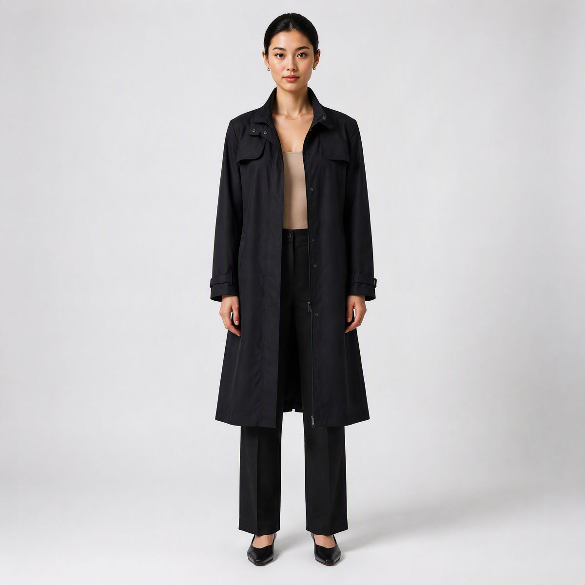Burberry Women's Black Trench Coat Nylon Rain Coat Jacket - Size Large / 12 - 14