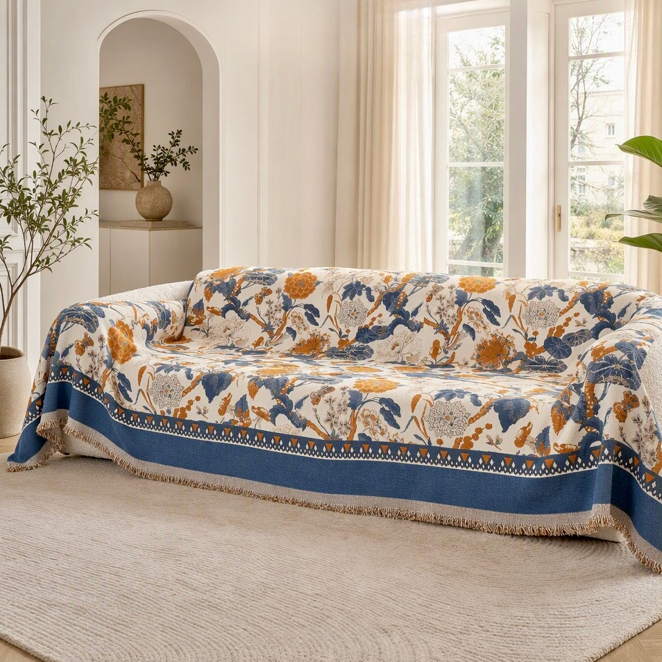 NEW XL Anthropologie Boho Floral Couch Cover Throw Blanket Quilt - 70" x 120"