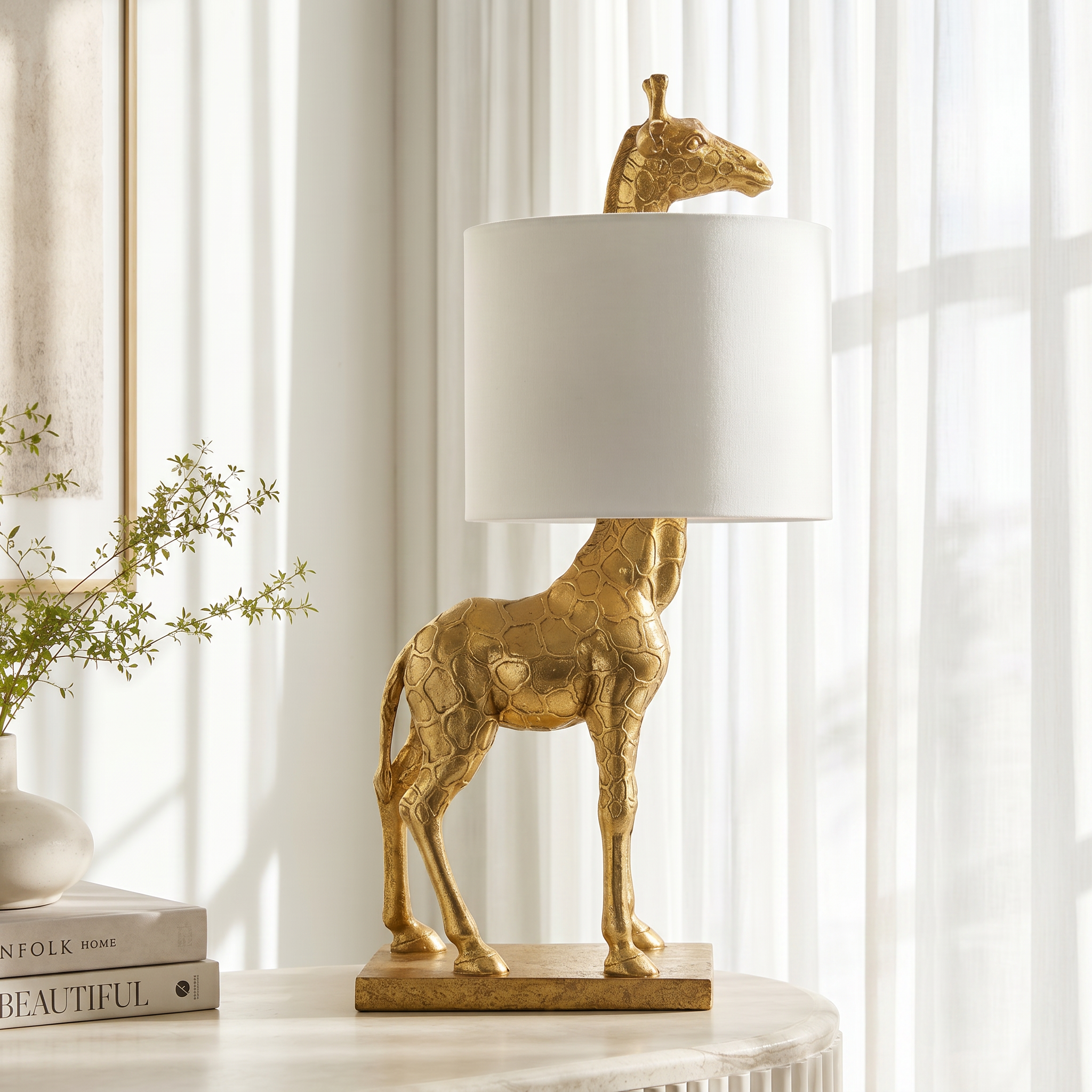 NEW Anthropologie Large Gold Boho Giraffe Table Lamp Lighting Art Deco Set - 26"
