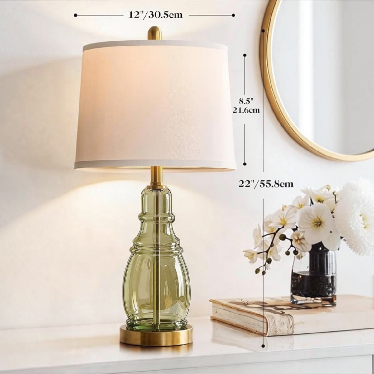 NEW Anthropologie Set of 2 Sage Green Glass Gold Boho Table Lamps Lighting - 22"
