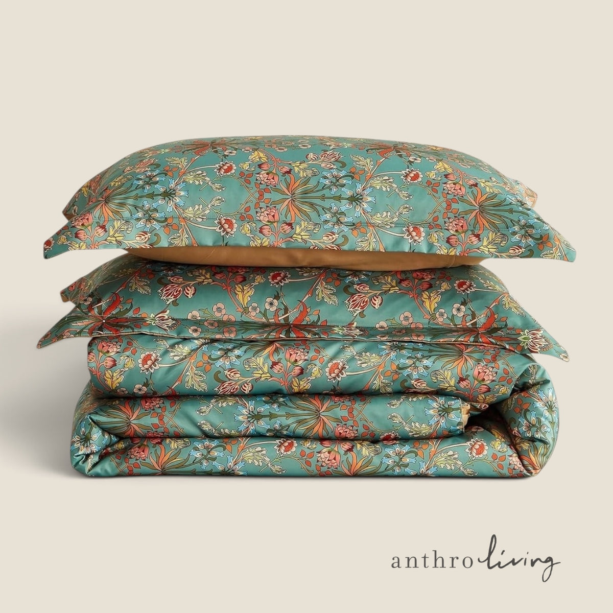 NEW Anthropologie Teal Orange Boho Queen King Size Bedding Duvet Floral Sham Case Set - Multiple Sizes