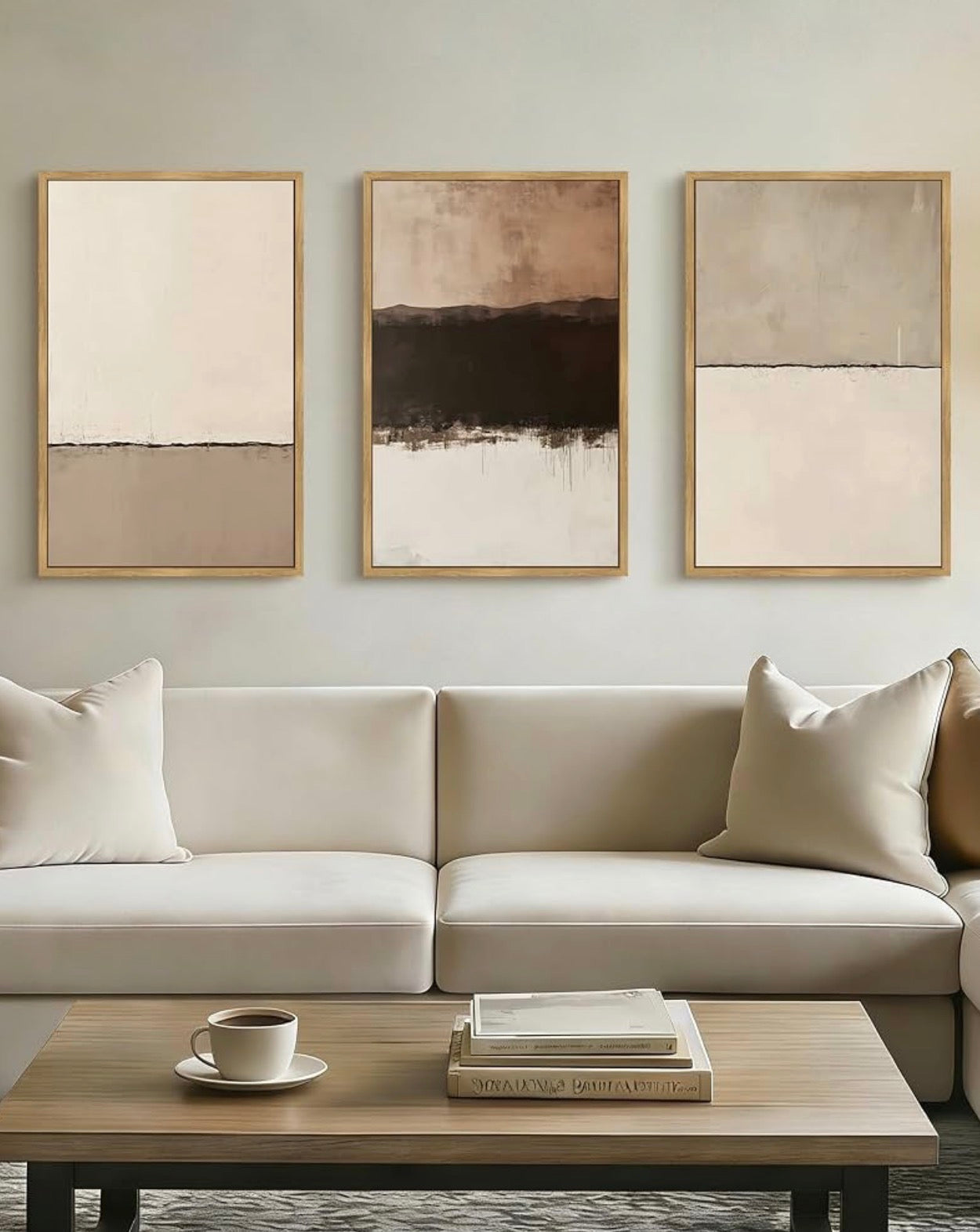 New West Elm Large Abstract Set of 3 Framed Canvas Wall Art Paintings Decor 24"