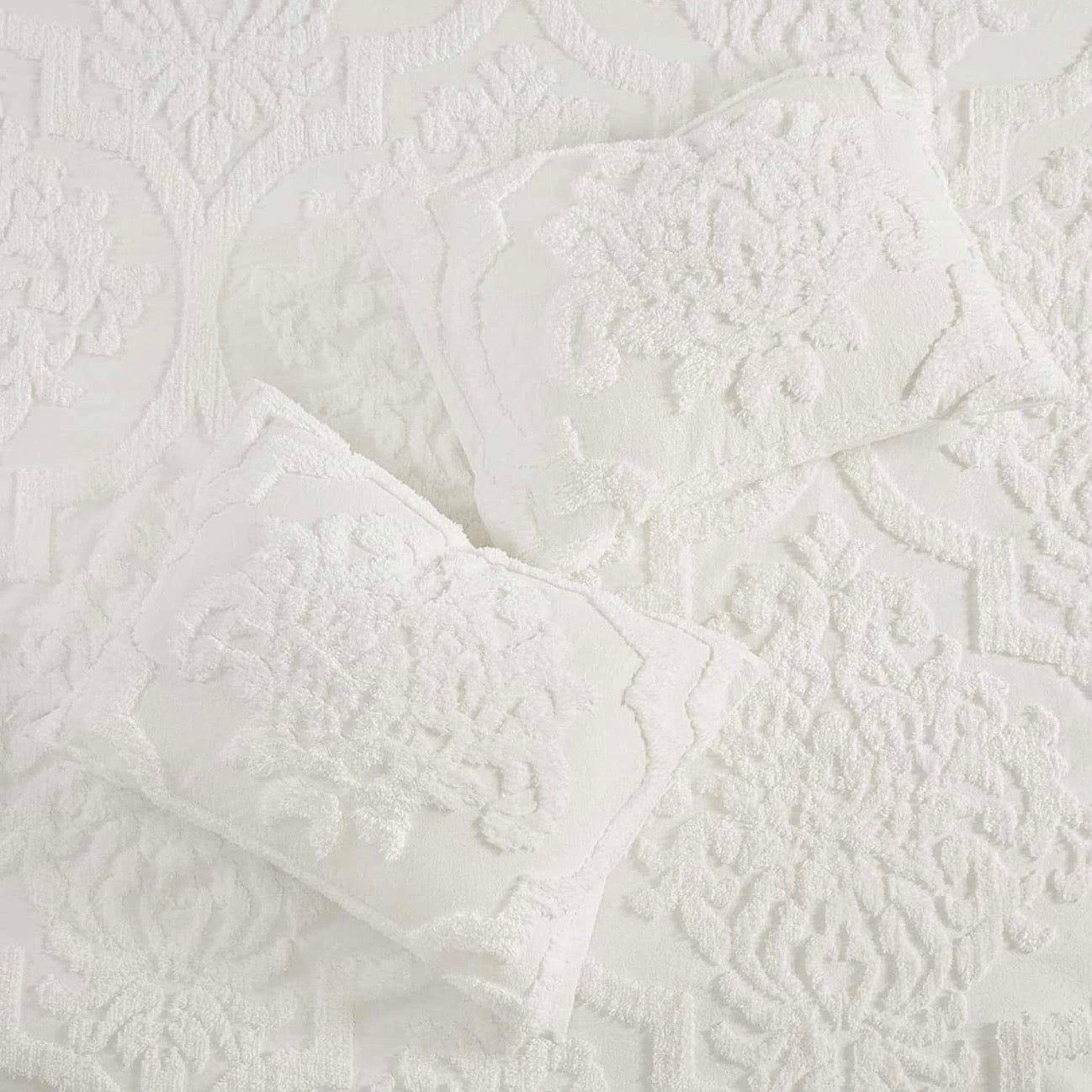 NEW Anthropologie White King Chenille Damask Duvet Bedspread Bedding & Sham Set