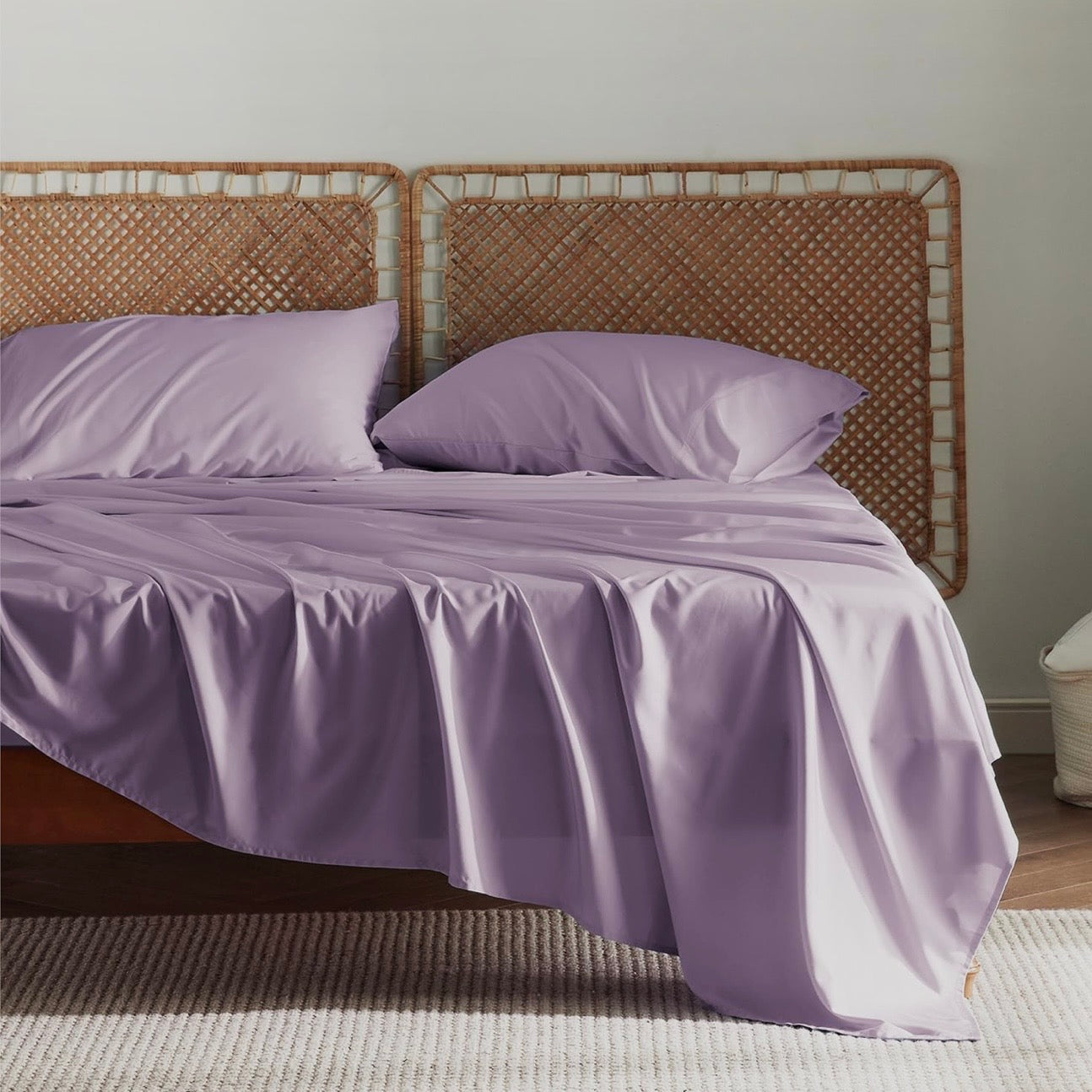 NEW 7-piece Anthropologie Green Purple Floral Cotton Queen / King Bedding Duvet, Sham & Sheet Set