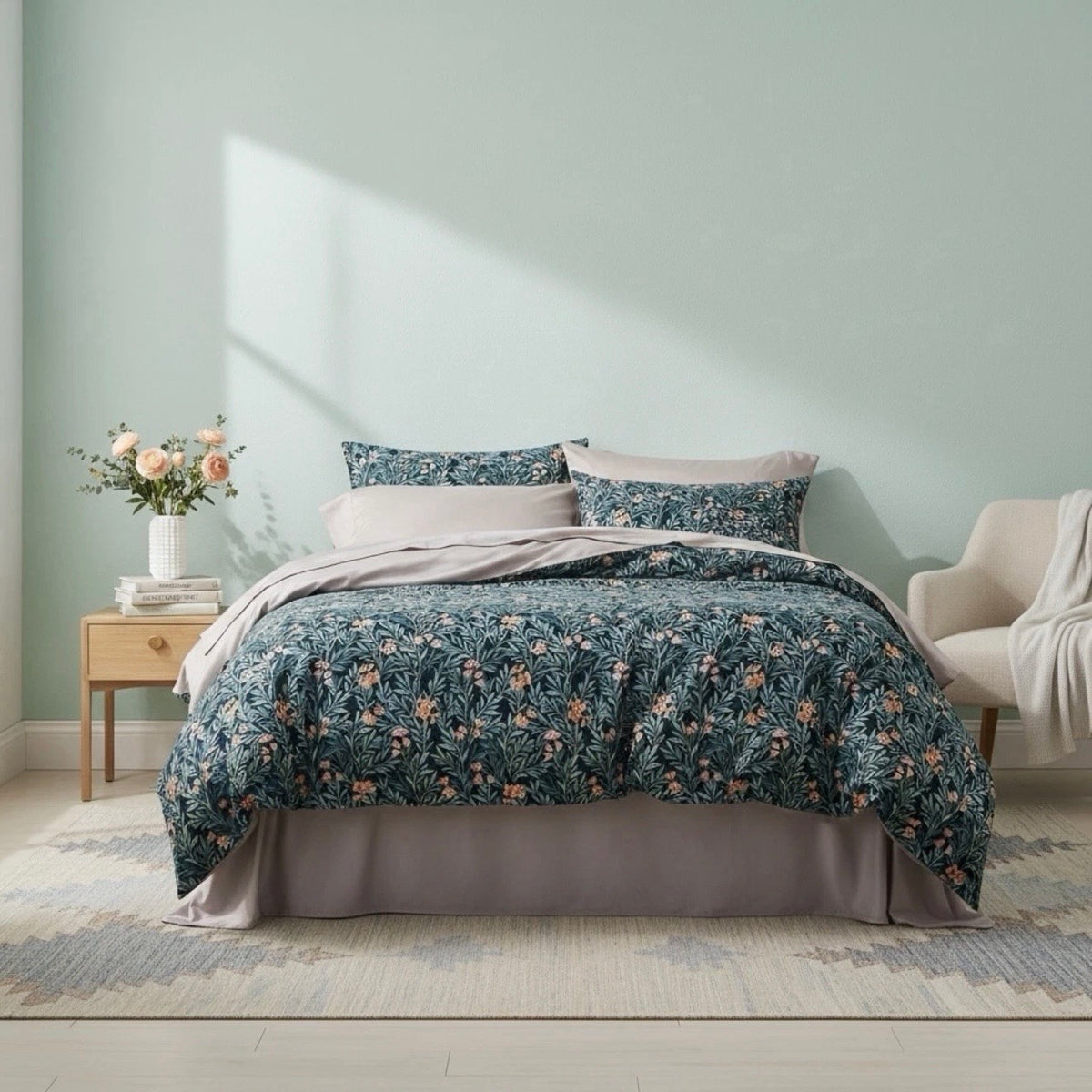 NEW Anthro Blue Paisley Boho Duvet & Floral Sham Case Set & Matching Sheet Set