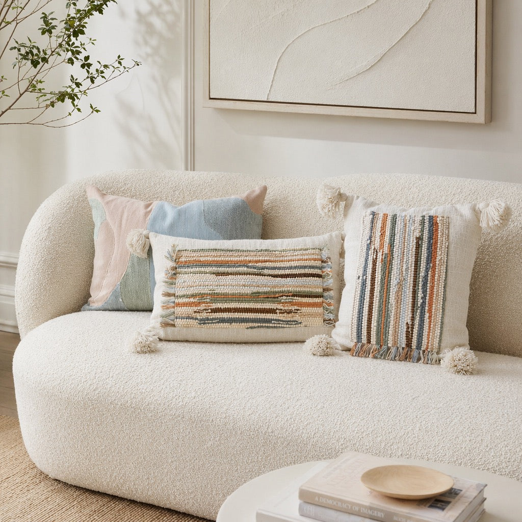 NEW Anthropologie Boho Tassel Woven Knit Lumbar Throw Pillow & Insert - 16 x 24
