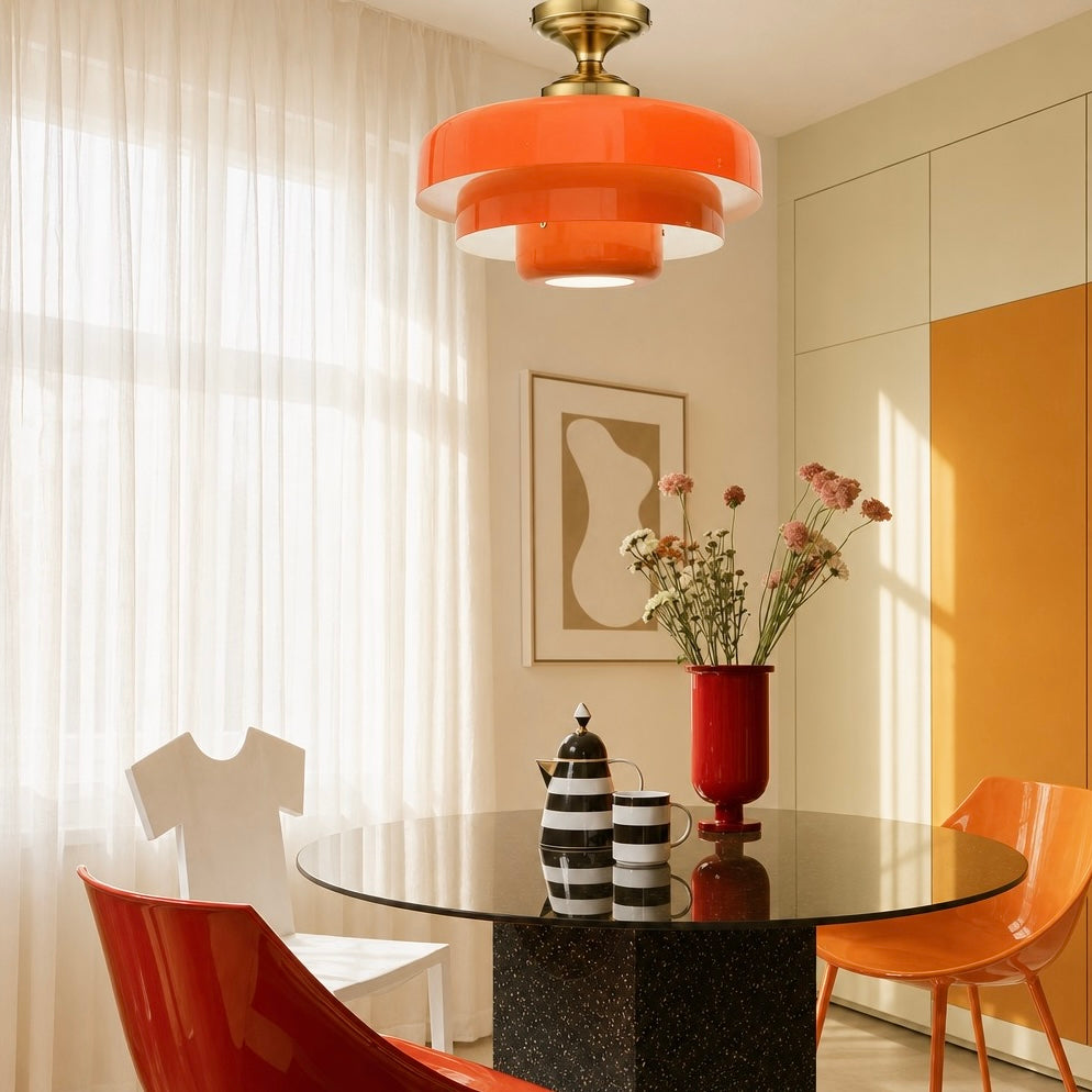 NEW Anthropologie Chandelier Mid-Century Retro Gold Orange Light Ceiling Fixture
