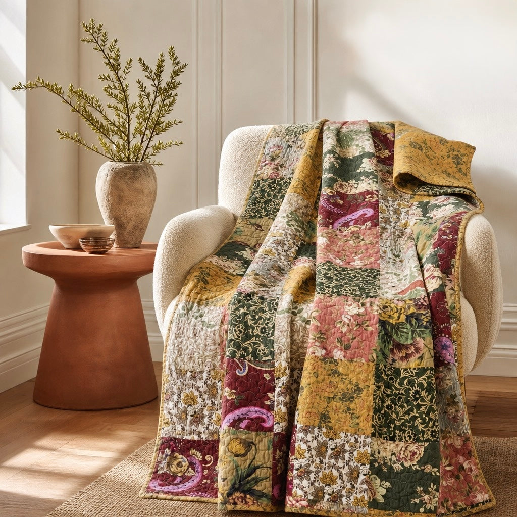 NEW Anthropologie Boho Floral Throw Blanket Bedspread Quilt Bedding - 50" x 60"