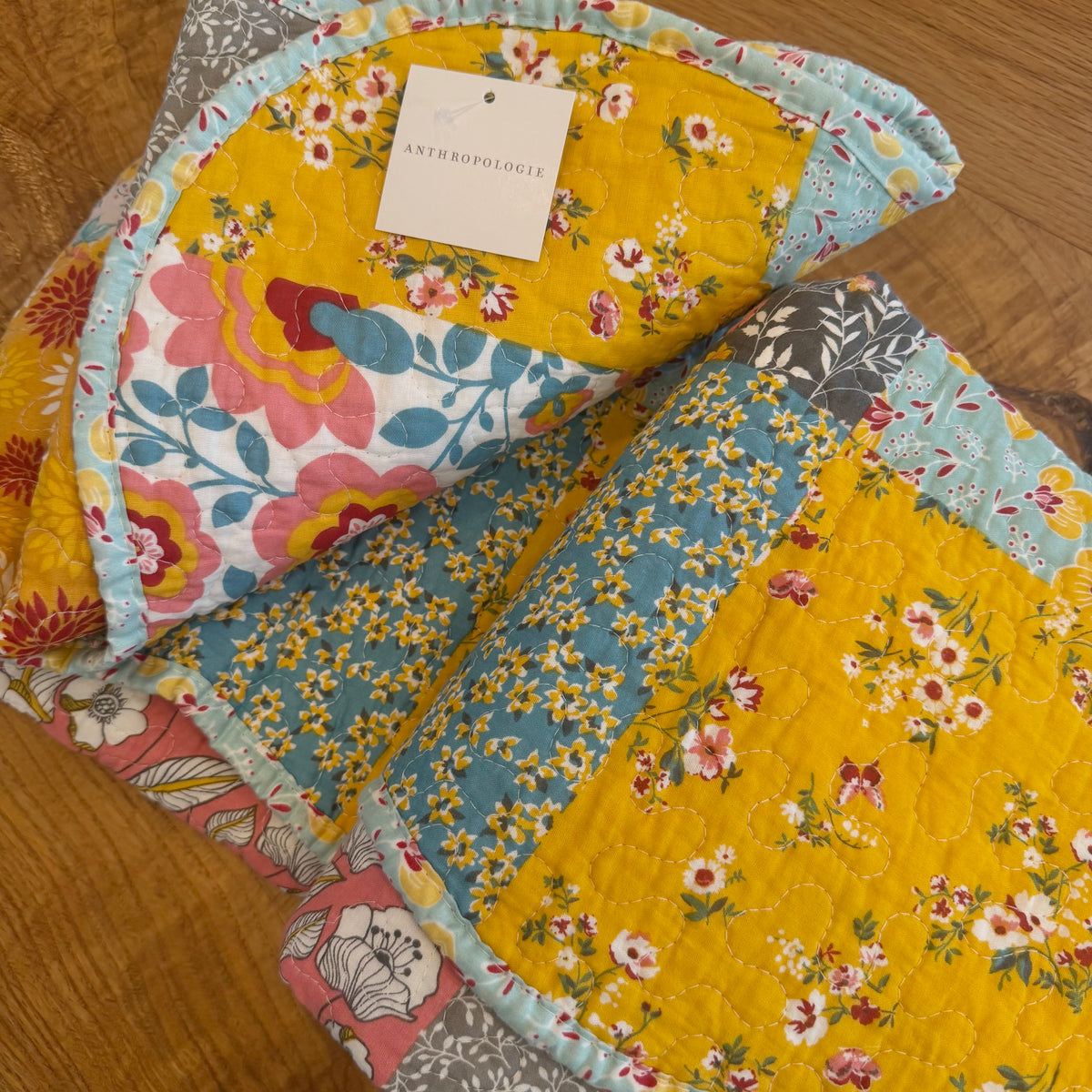 NEW Anthropologie Boho Cotton Colorful Floral Throw Blanket Bedspread Quilt - 50" x 60"