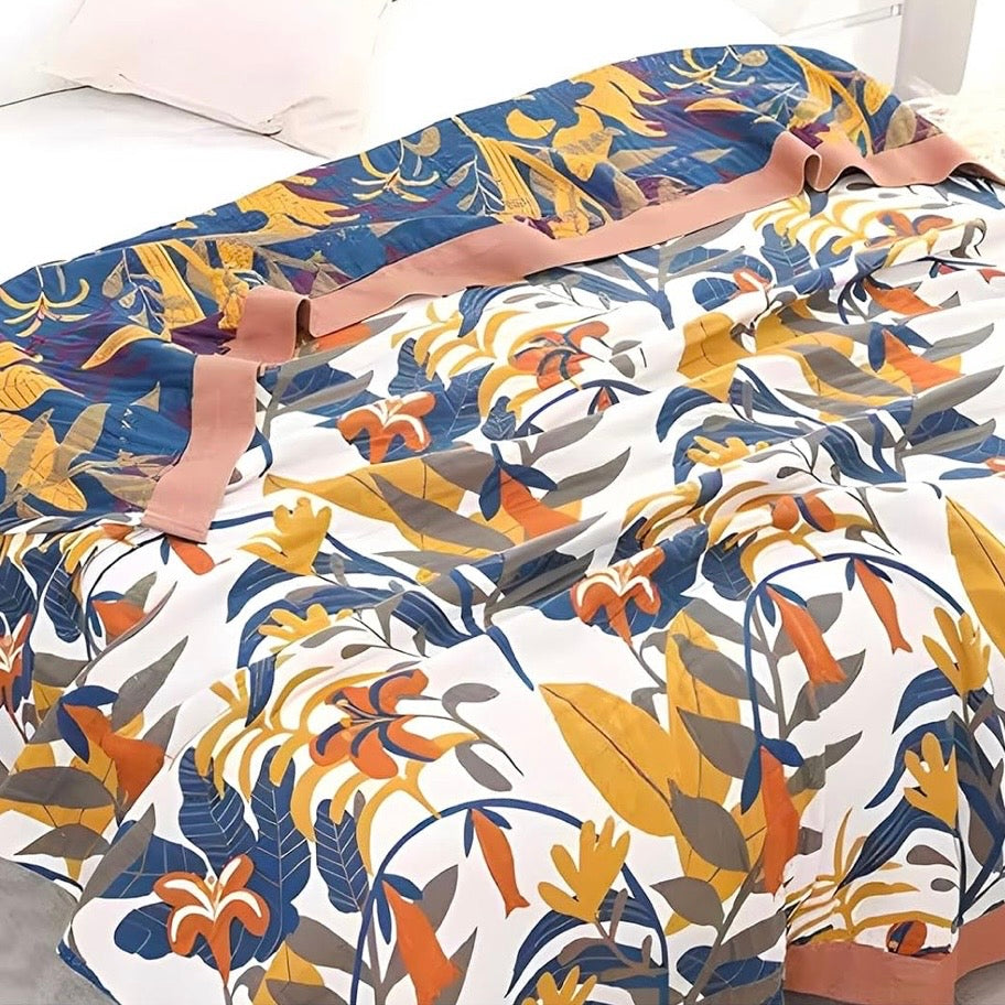 NEW Anthropologie Queen Boho Floral Reversible Blanket Bedspread Quilt 98" x 92"