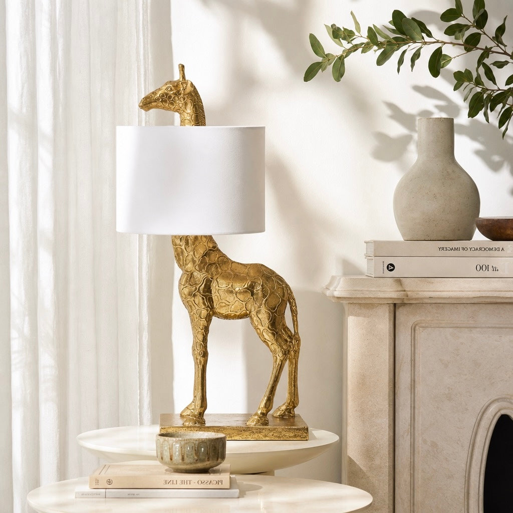 NEW Anthropologie Large Gold Boho Giraffe Table Lamp Lighting Art Deco Set - 26"
