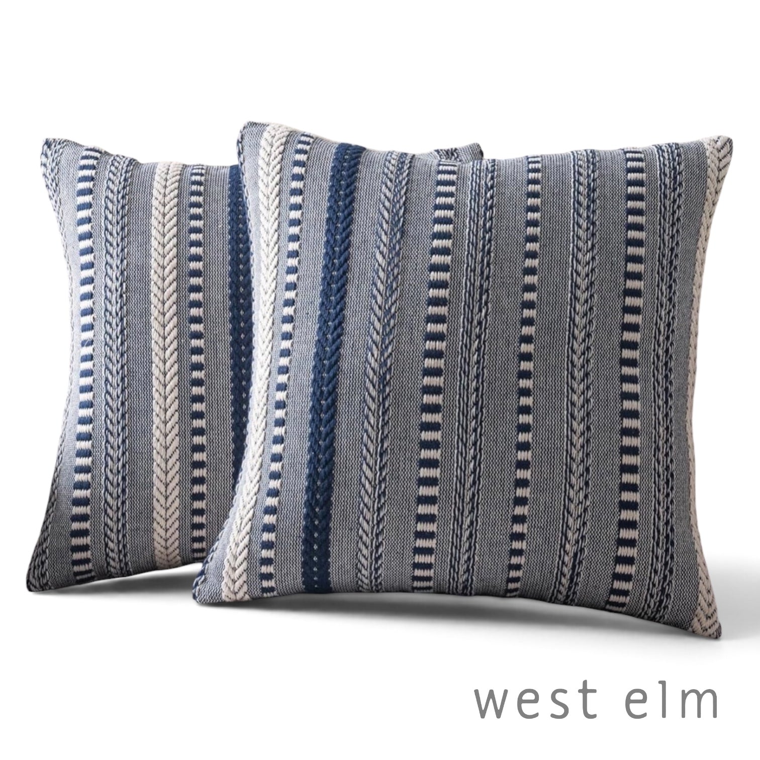 New West Elm Set 2 Navy Blue Boho Embroidered Throw Pillow Case Cover Sham 18x18