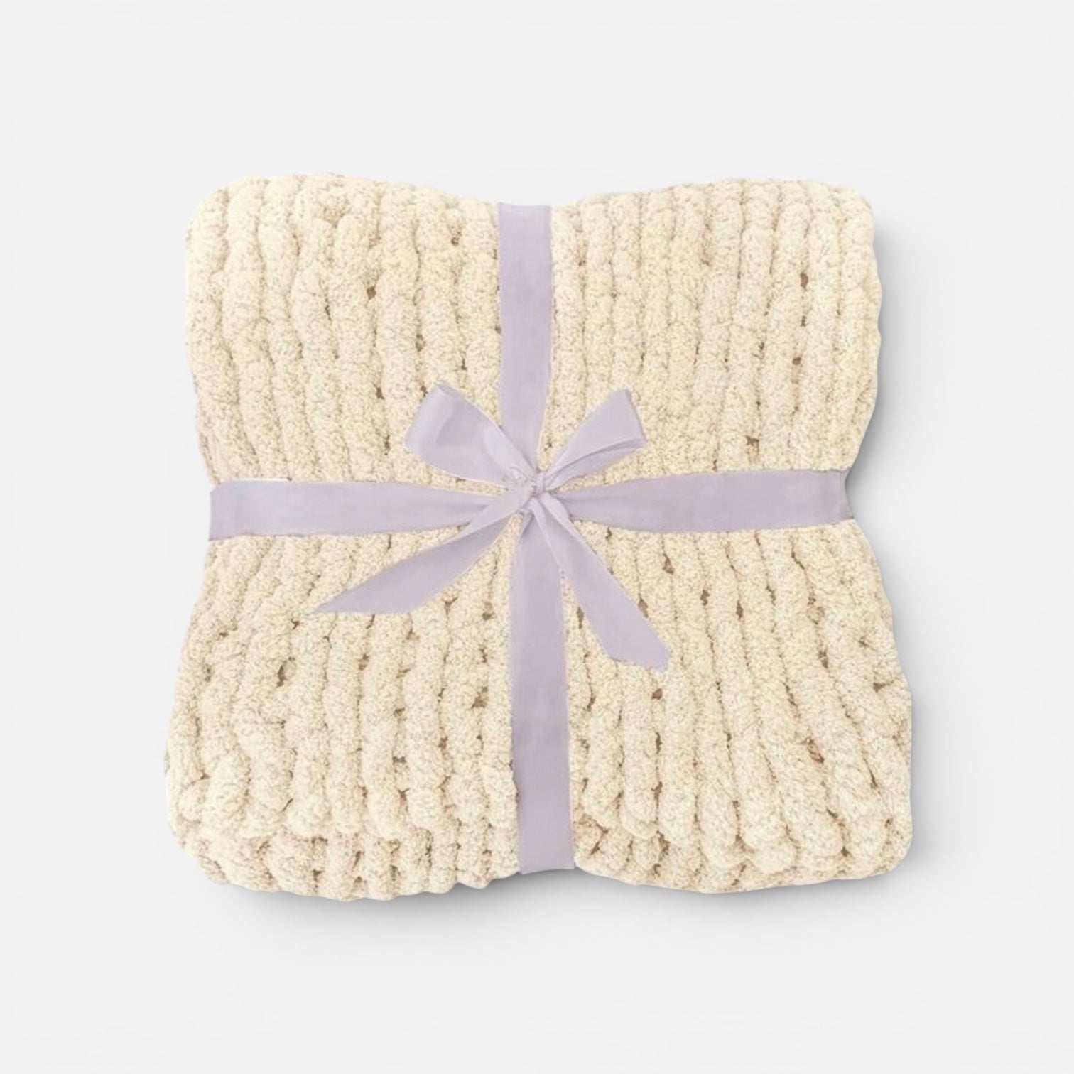 NEW Anthro Boho Chunky White Chenille Cable Knit Crochet Throw Blanket 60" x 40"