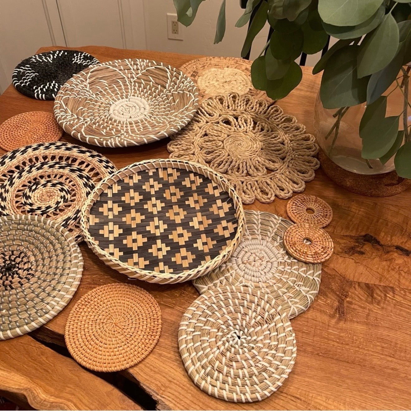 NEW West Elm XL Woven Wicker Rattan Seagrass Boho Wall Hanging Baskets Set / 13