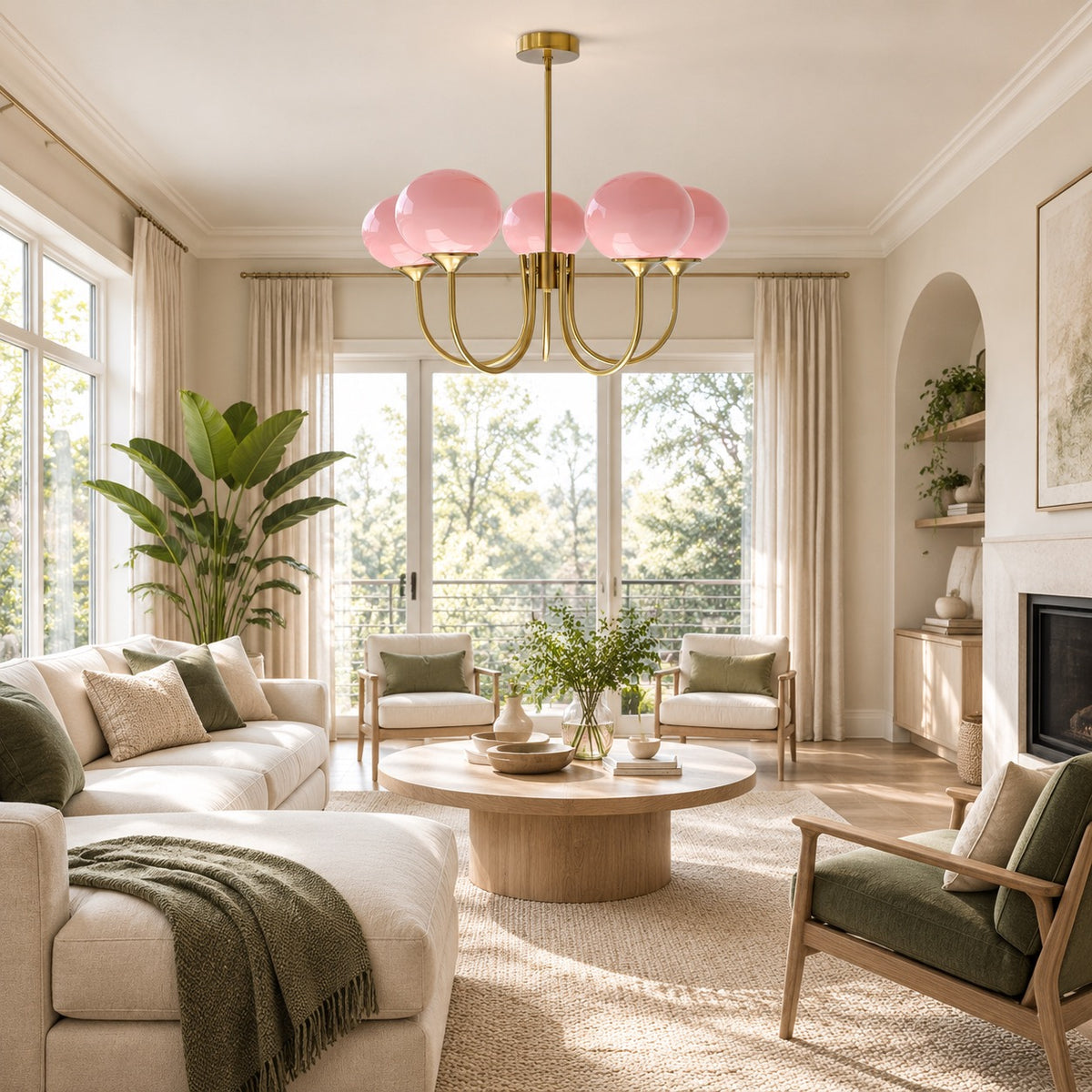NEW Anthropologie 5-Light Gold Pink Chandelier Retro Boho Light Ceiling Fixture