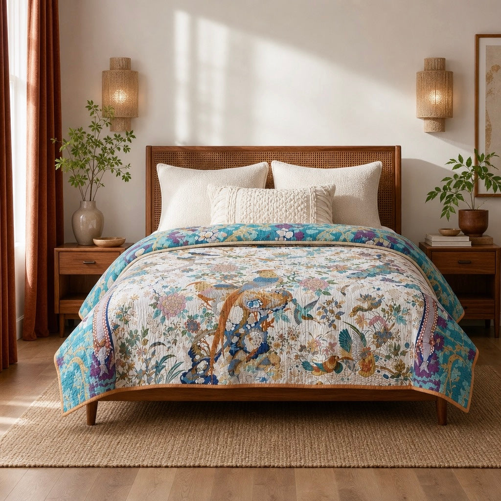 NEW Anthro Reversible Boho Bird Cotton Bedspread Blanket Quilt - Multiple Sizes