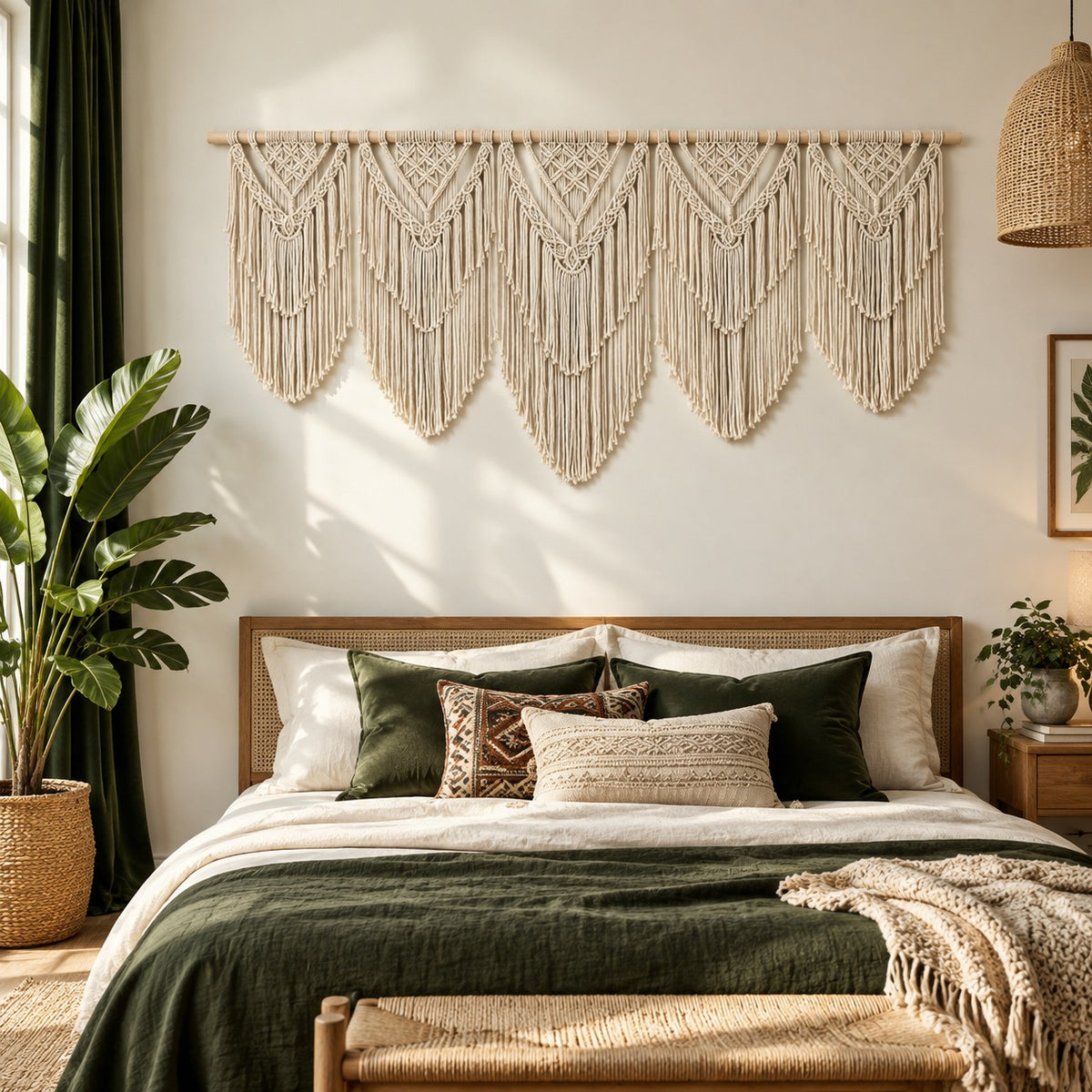 Anthropologie XL Boho Tapestry Macrame Woven Yarn Tassel Wall Hanging 70" x 32"