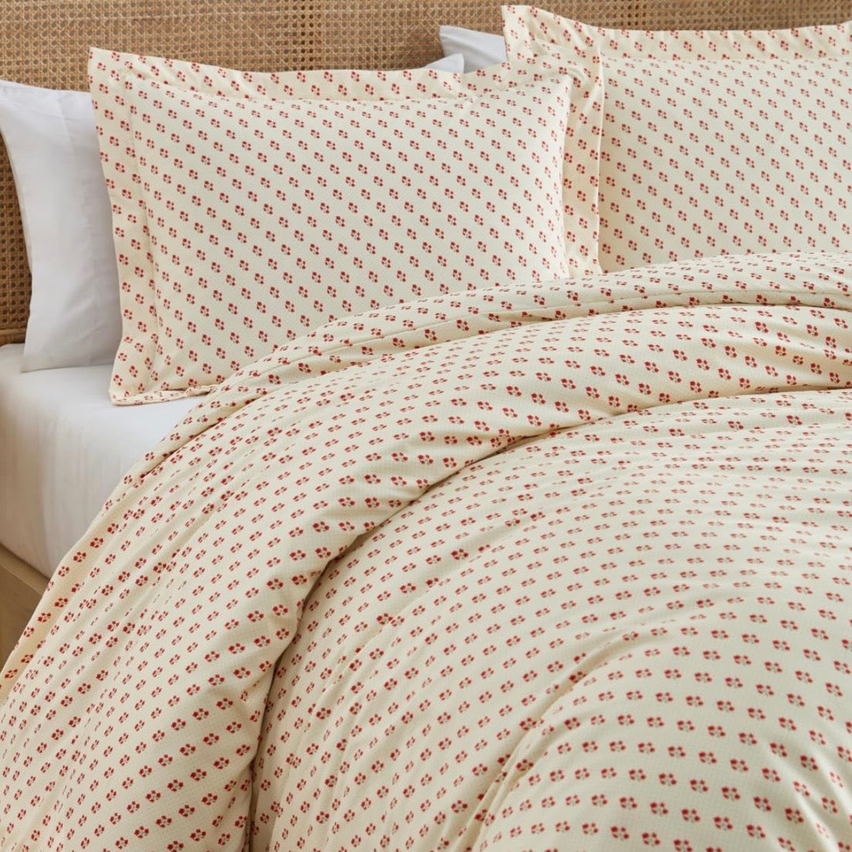 NEW Anthropologie Vintage Red & White Floral Polka Dot Duvet Bedding & Sham Set