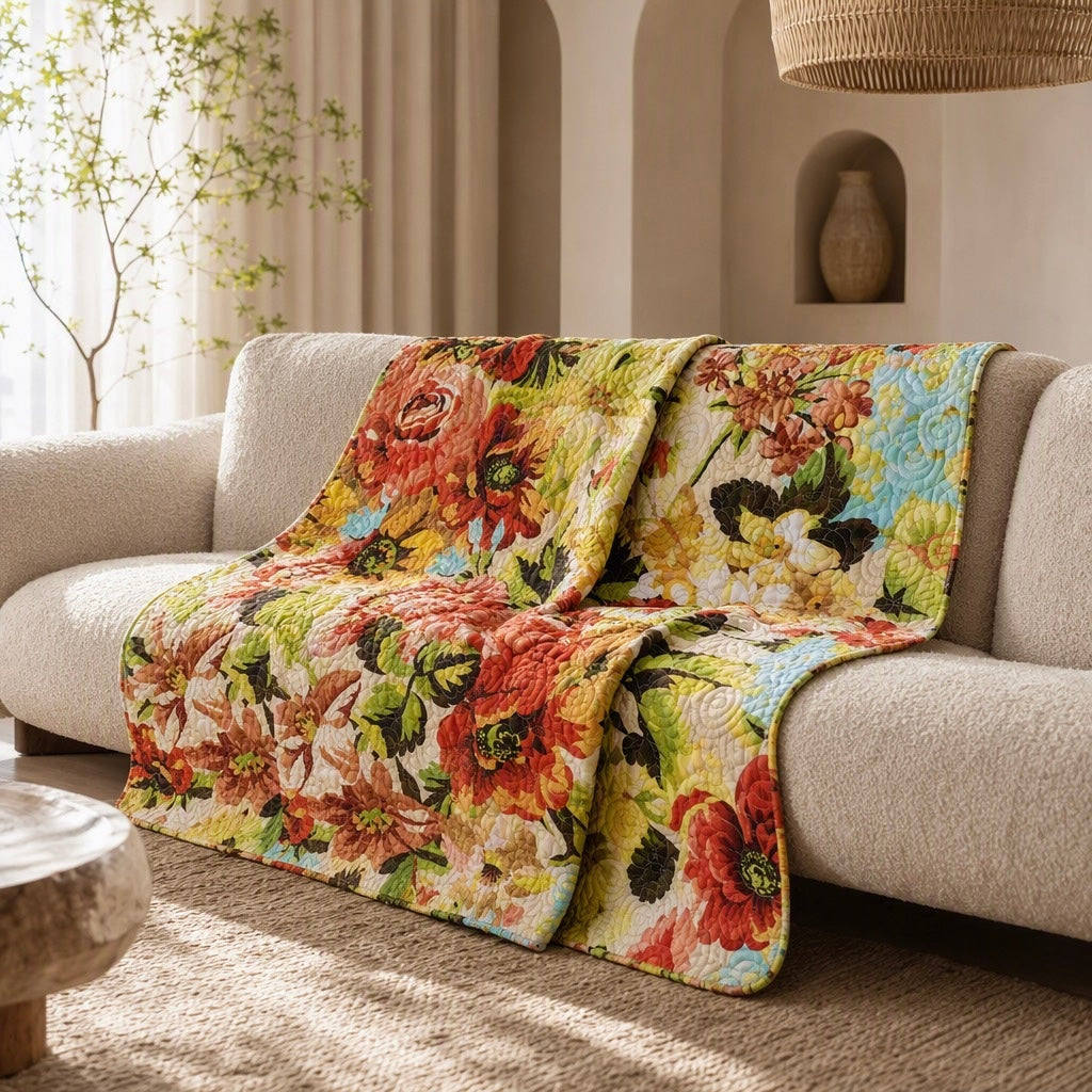 NEW Anthropologie Boho Red Cotton Floral Throw Blanket Bedspread Quilt 50" x 60"