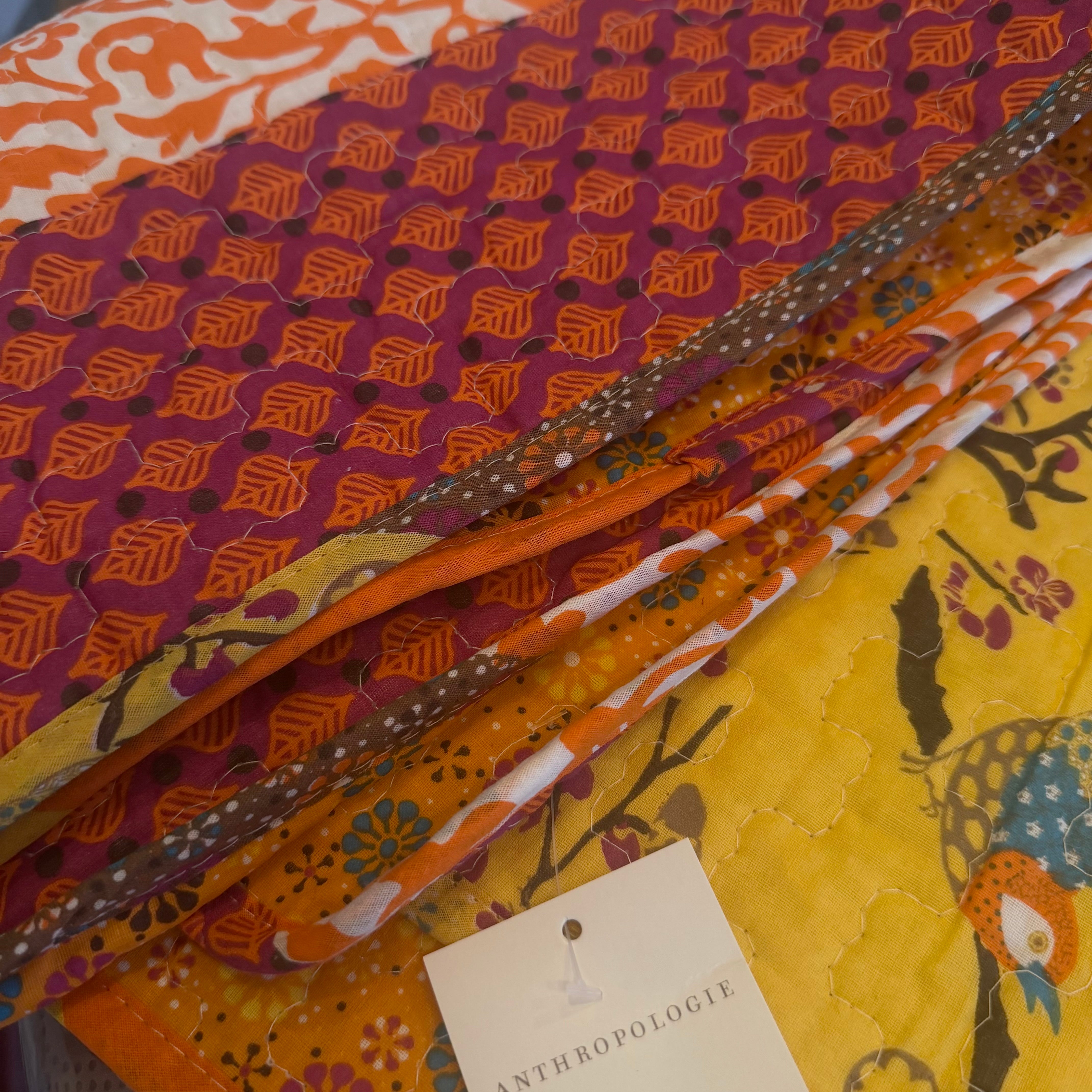 NEW Boho Orange Retro Bird Floral Throw Blanket Bedspread Bedding Quilt 50 x 60