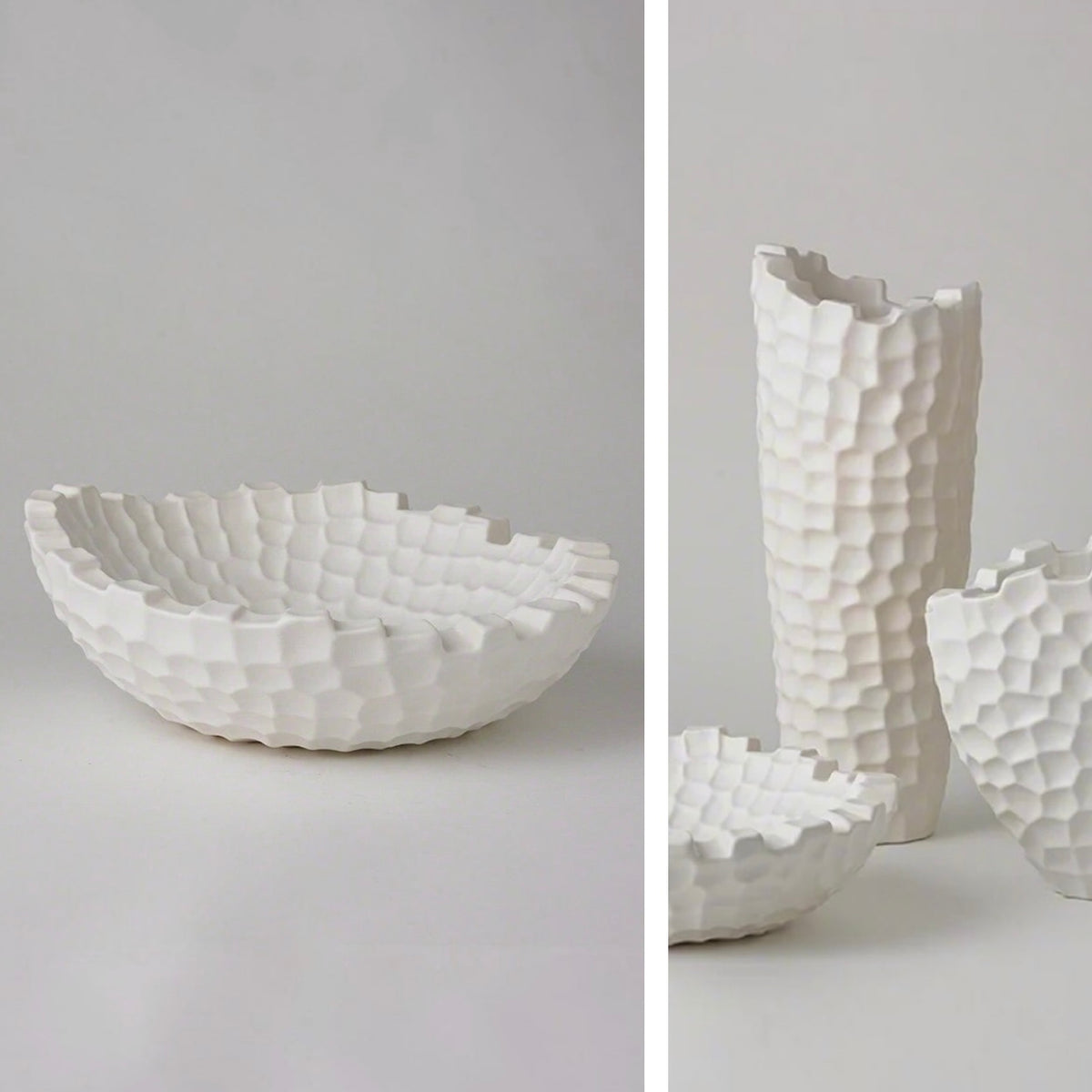 Studio A - Random Grid Large Bowl | Matte White Porcelain Ceramic