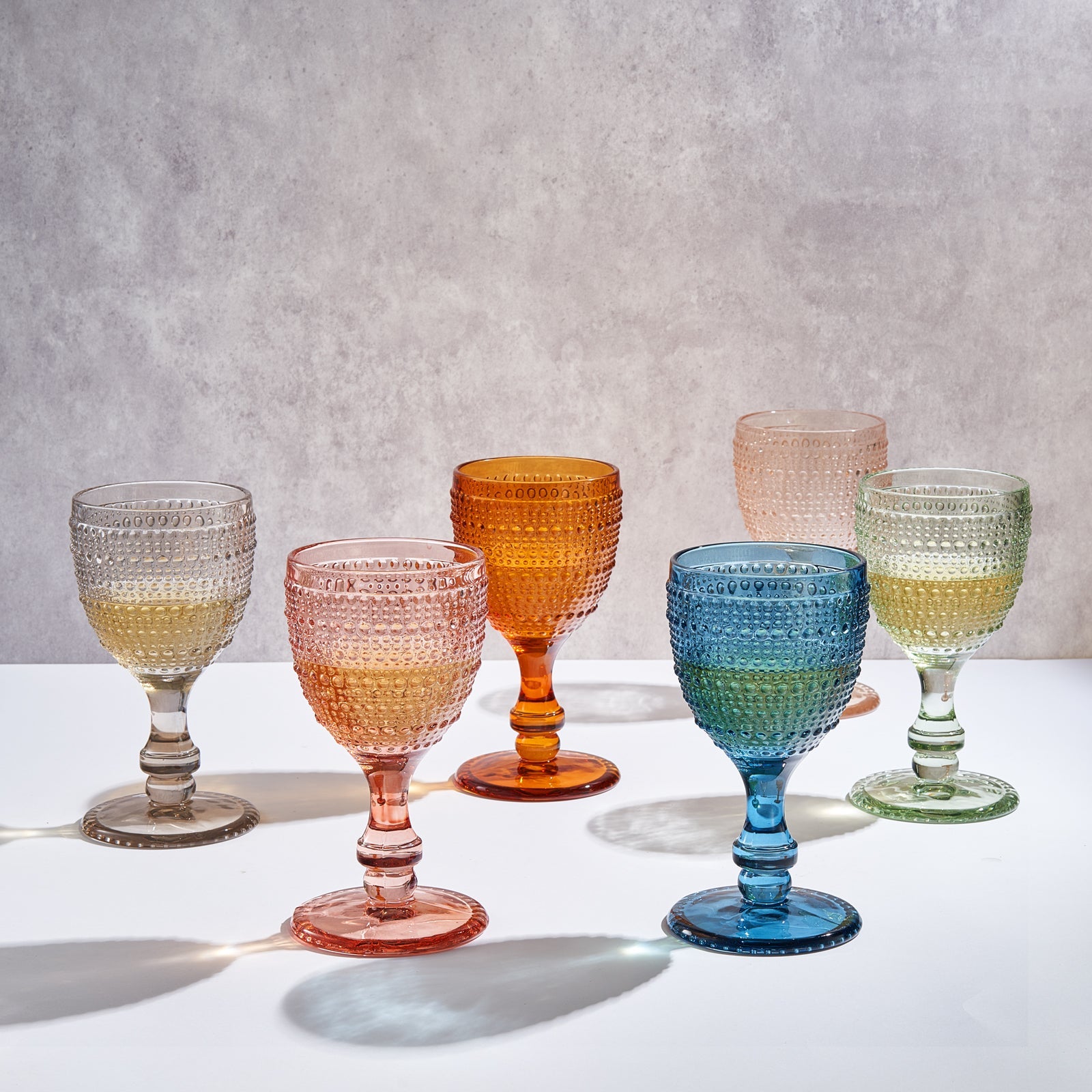 Tonal Hobnail Goblet, Stemmed Wine Glassware, Set of 6