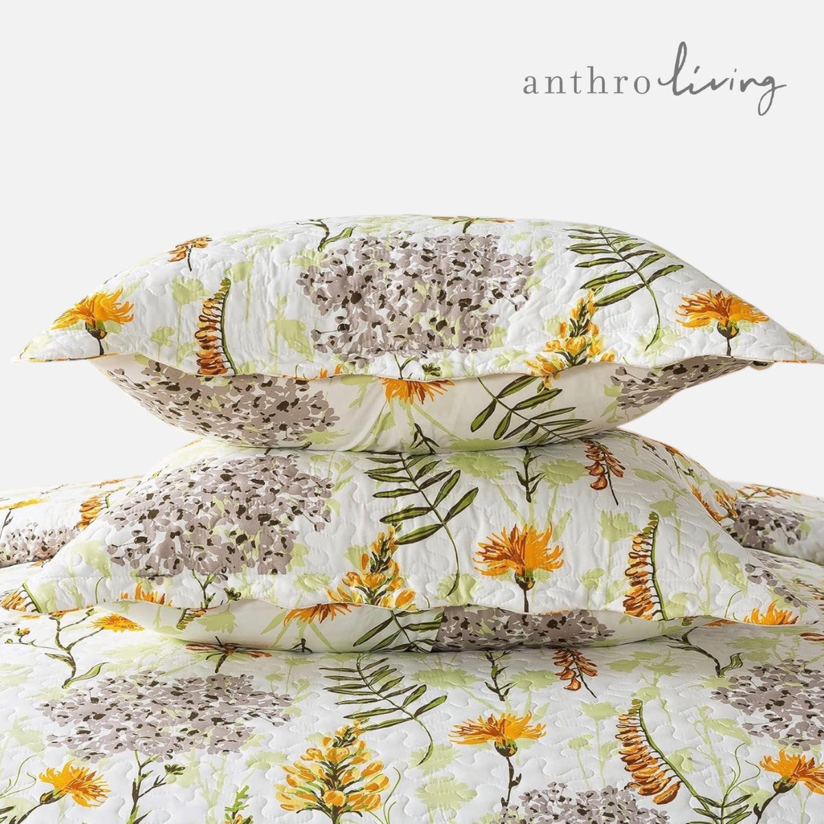 NEW Anthropologie White Floral Queen Size Boho Quilt Bedding Bedspread Sham Set