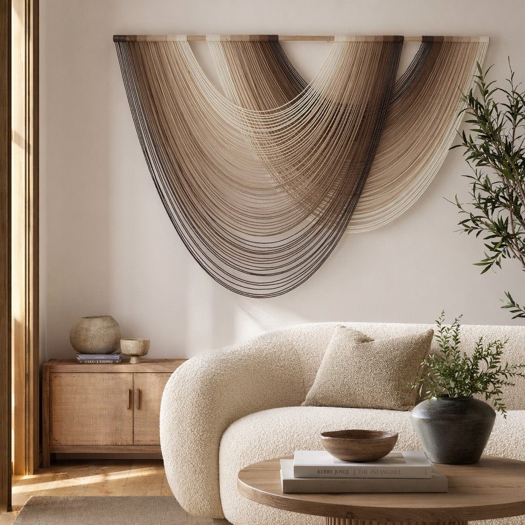 NEW Anthropologie XL Boho Tapestry Macrame Brown Dyed Yarn Wall Hanging 57 x 40