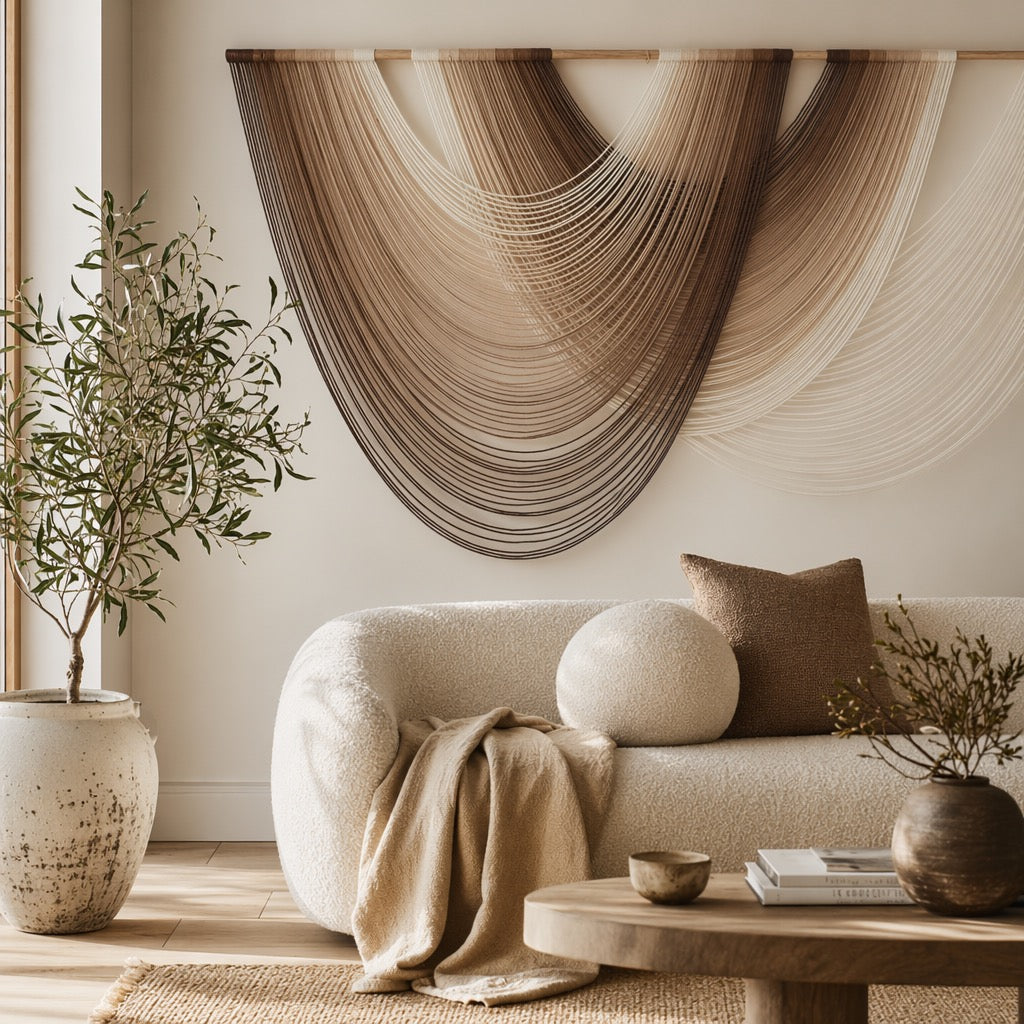 NEW Anthropologie XL Boho Tapestry Macrame Brown Dyed Yarn Wall Hanging 57 x 40