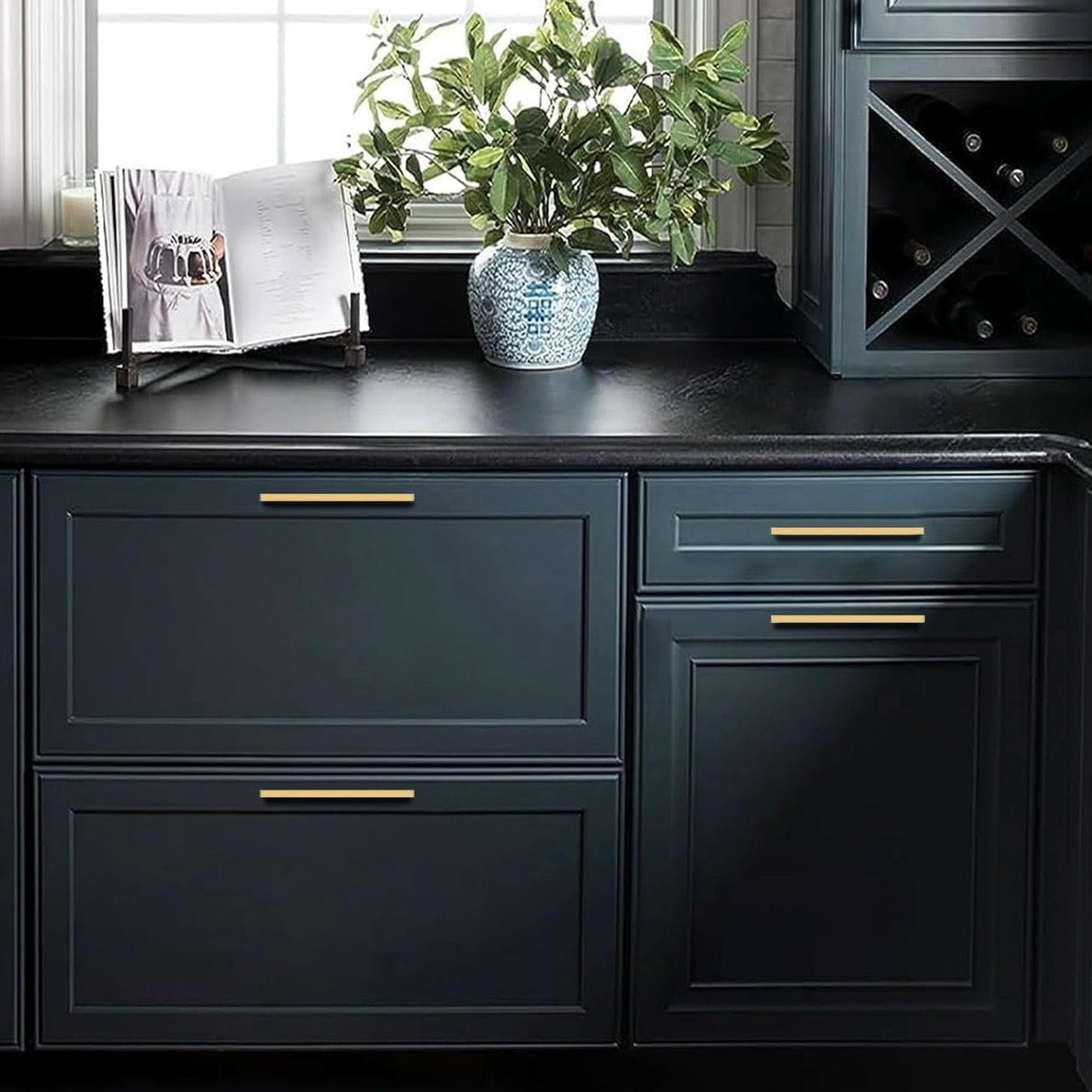 NEW West Elm (Set 6) Gold Thin Profile Cabinet Pulls - 6.3"