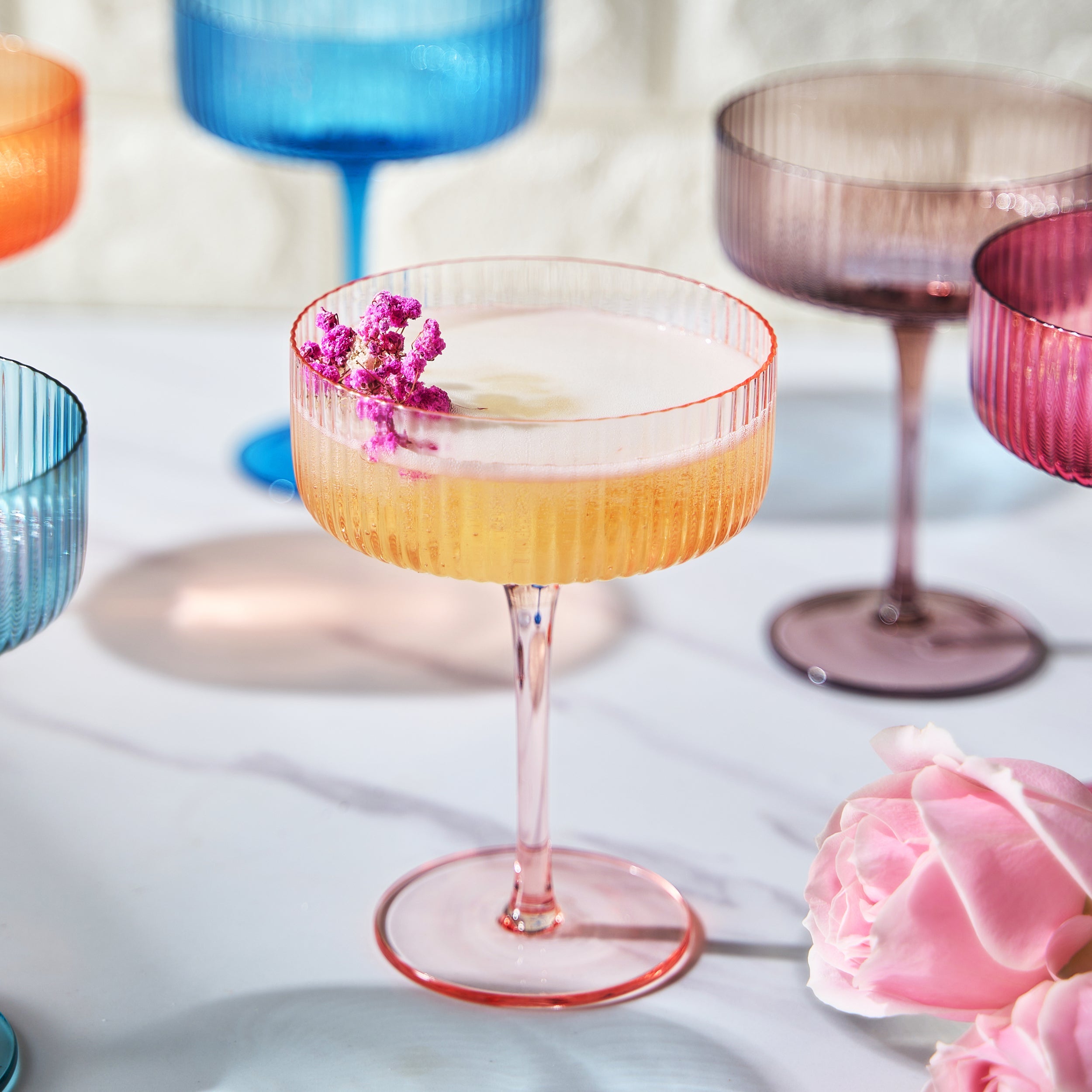 Como Ribbed Champagne Coupe Cocktail Glassware, Set of 6