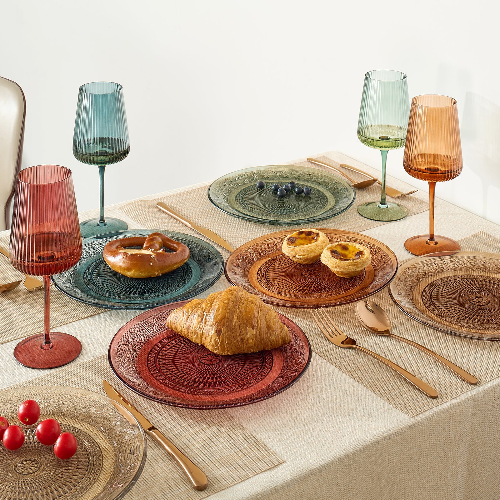 Tonal Vintage Glass Plate, Set of 6