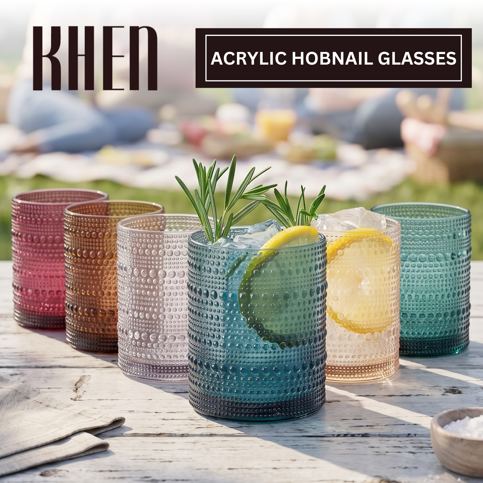 Plastic Hobnail Drinking Glasses Set of 6 Neutral Tones Cups 10oz