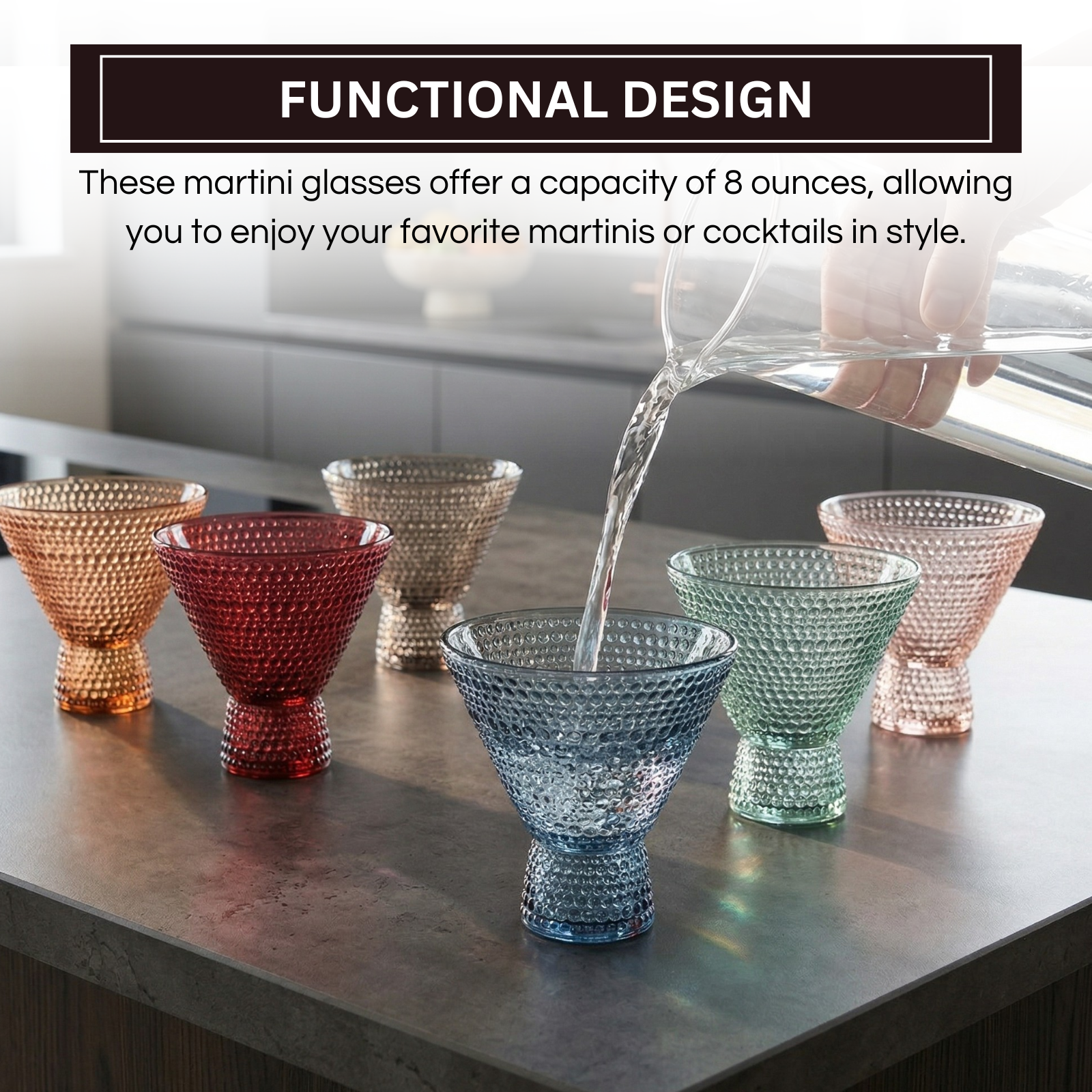 Tonal Hobnail Martini Cocktail Glassware, Set of 6