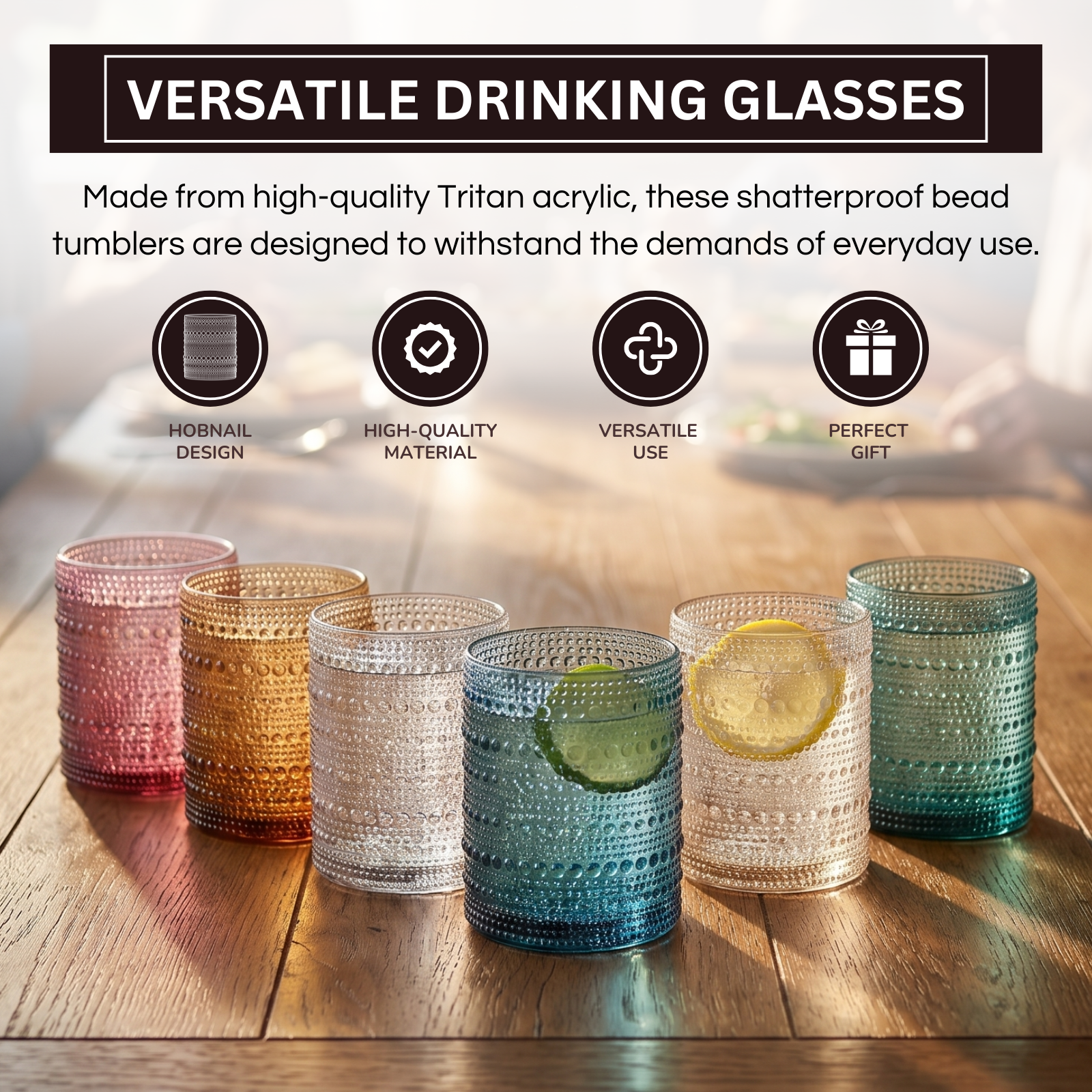 Plastic Hobnail Drinking Glasses Set of 6 Neutral Tones Cups 10oz