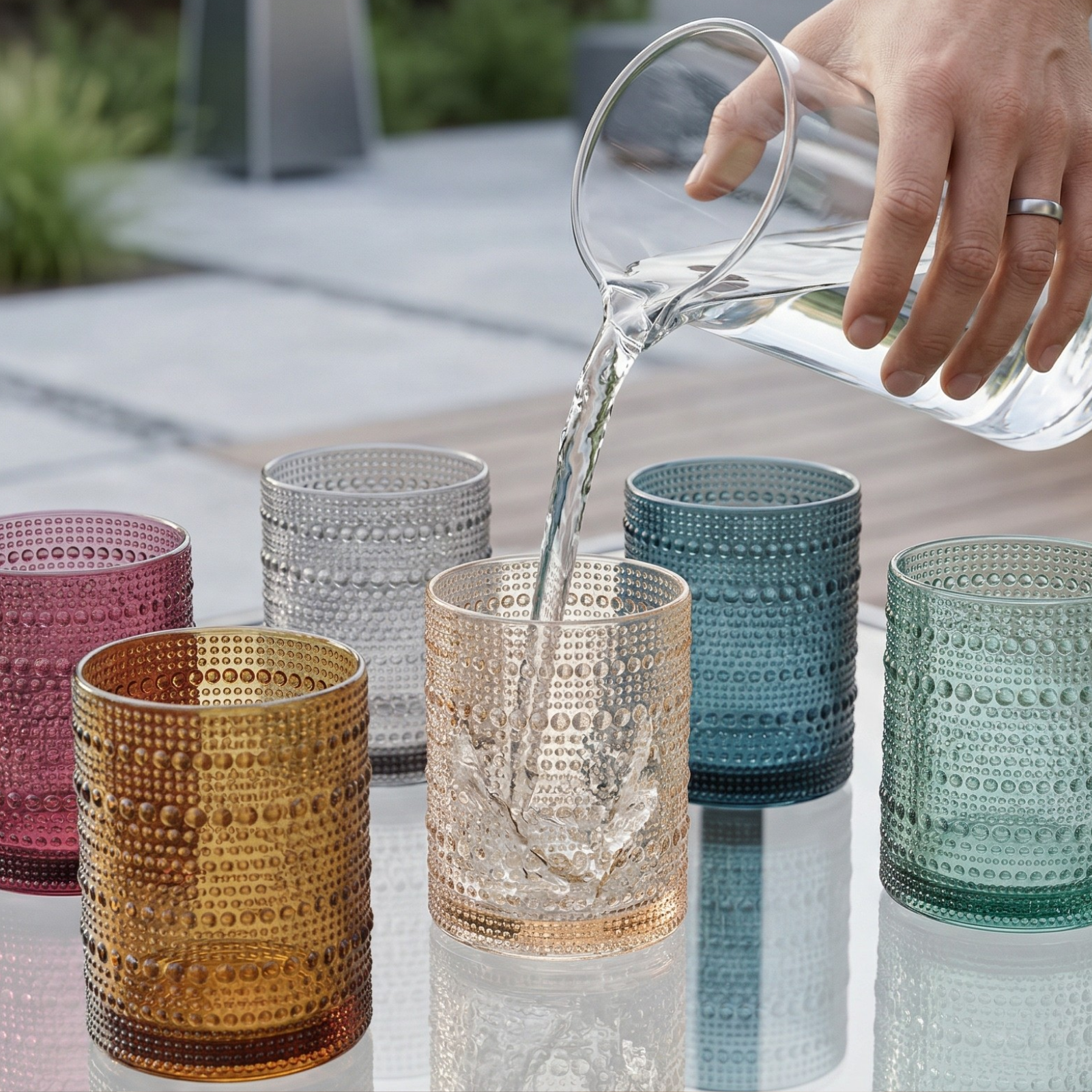 Plastic Hobnail Drinking Glasses Set of 6 Neutral Tones Cups 10oz