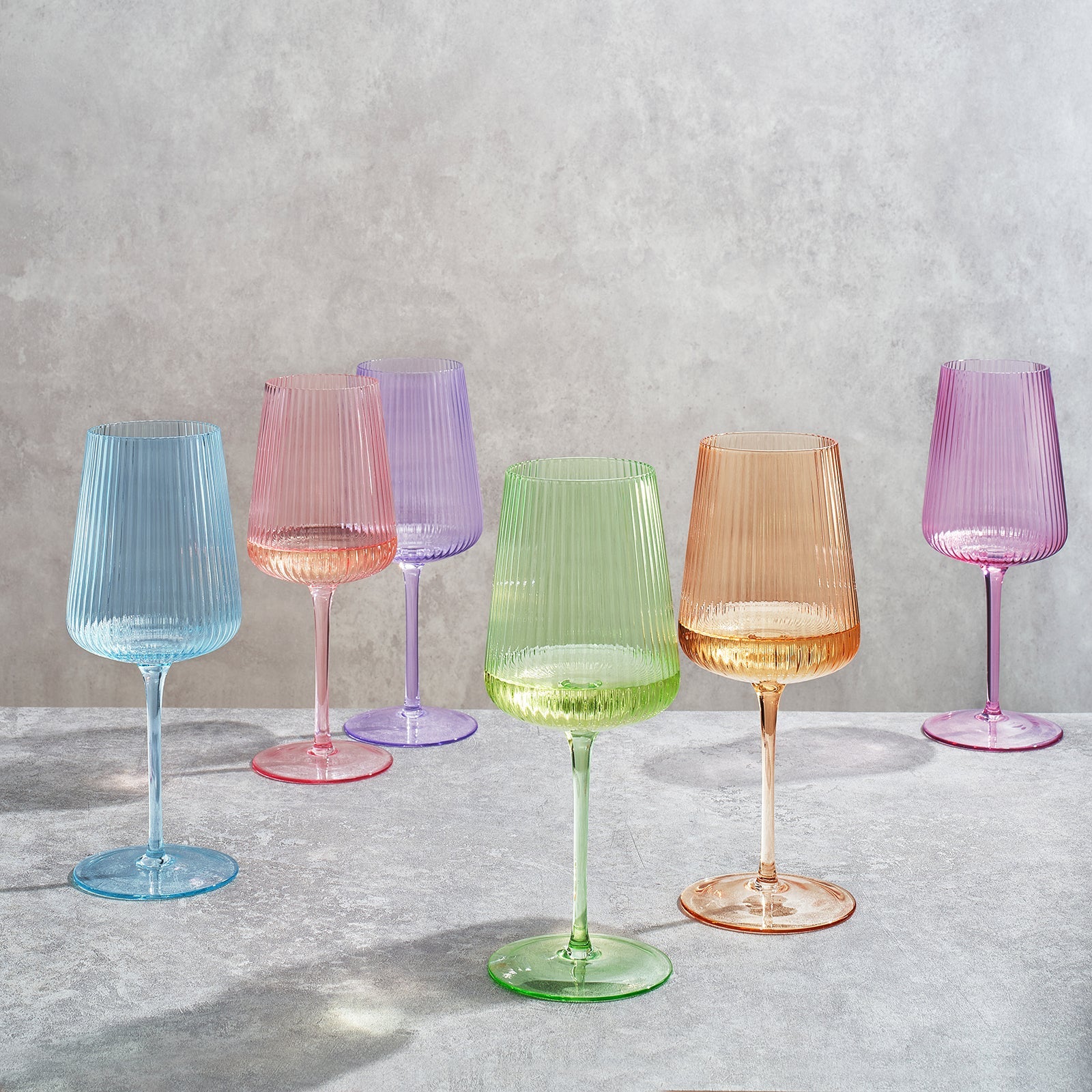 Monet Ribbed Stemmed Wine Glassware, Set of 6