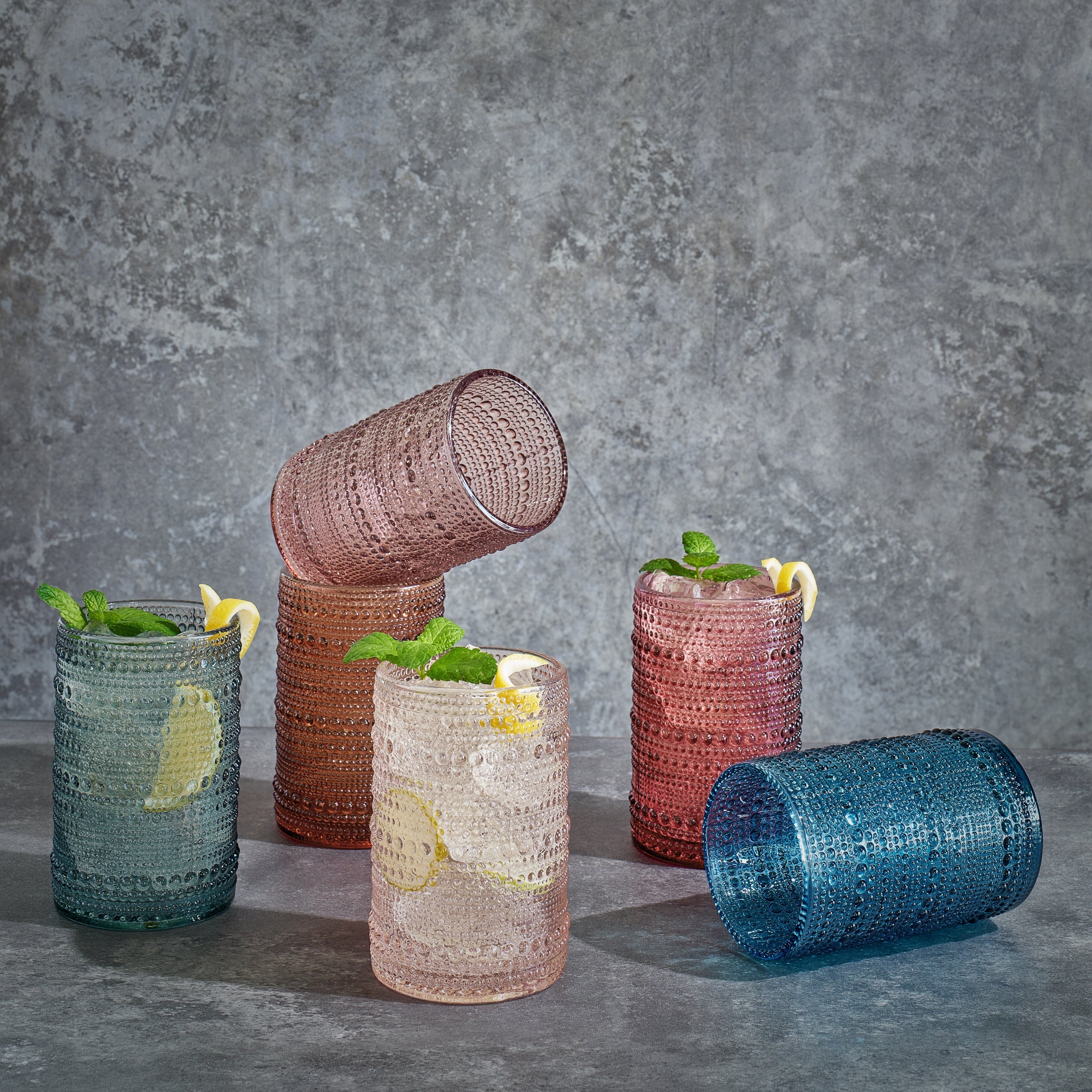 Tonal Hobnail Highball Glassware, Spring, Set of 6