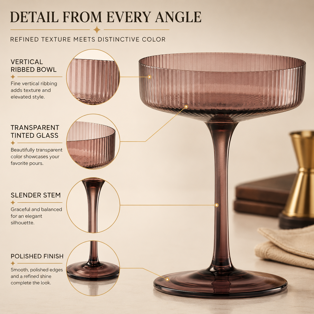 Venus Champagne Coupe Cocktail Glassware, Set of 6